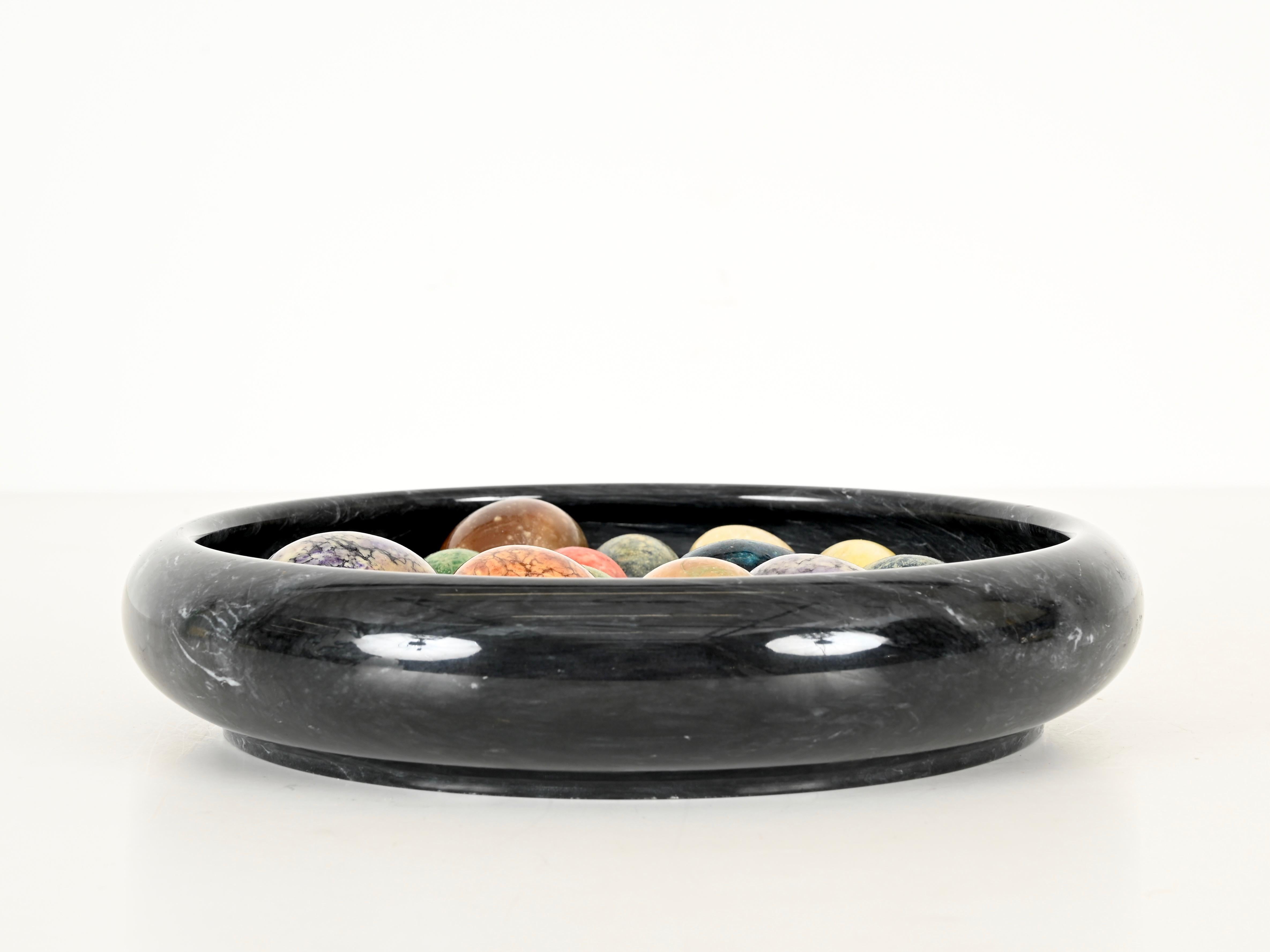 Italian Large Round Bowl in Black Carnico Marble by Angelo Mangiarotti, Italy, 1970s For Sale