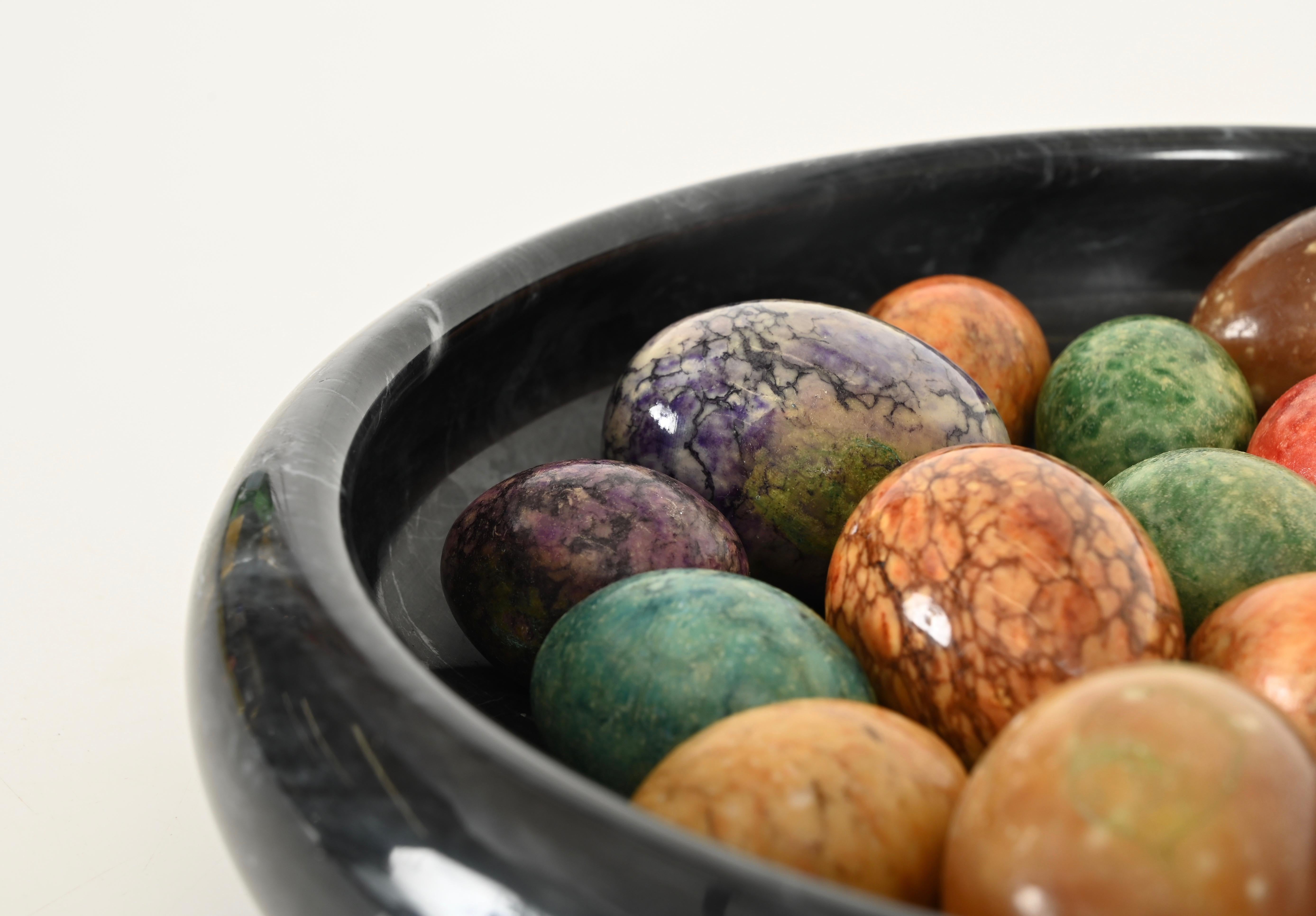 20th Century Large Round Bowl in Black Carnico Marble by Angelo Mangiarotti, Italy, 1970s For Sale