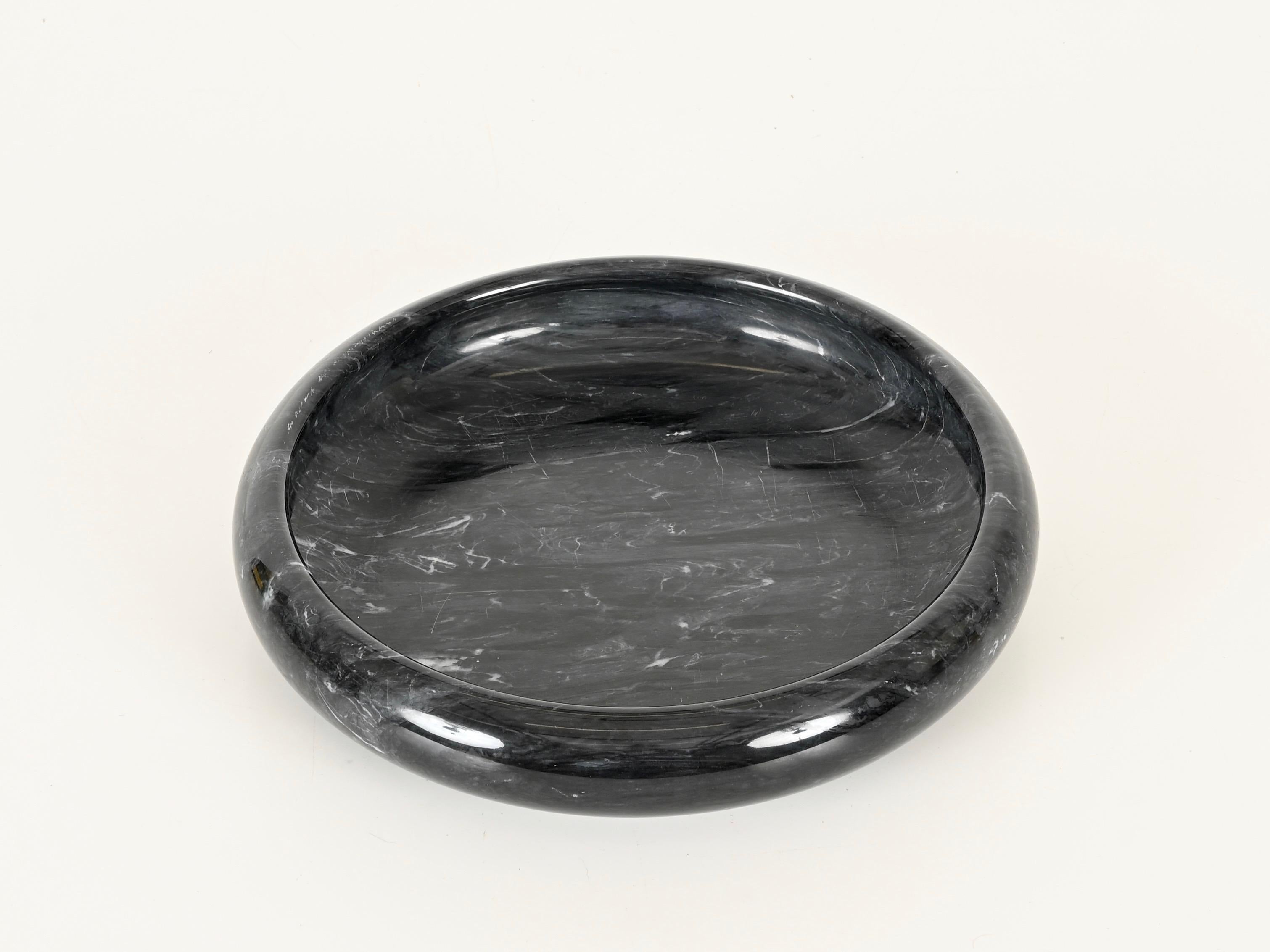 Large Round Bowl in Black Carnico Marble by Angelo Mangiarotti, Italy, 1970s For Sale 1