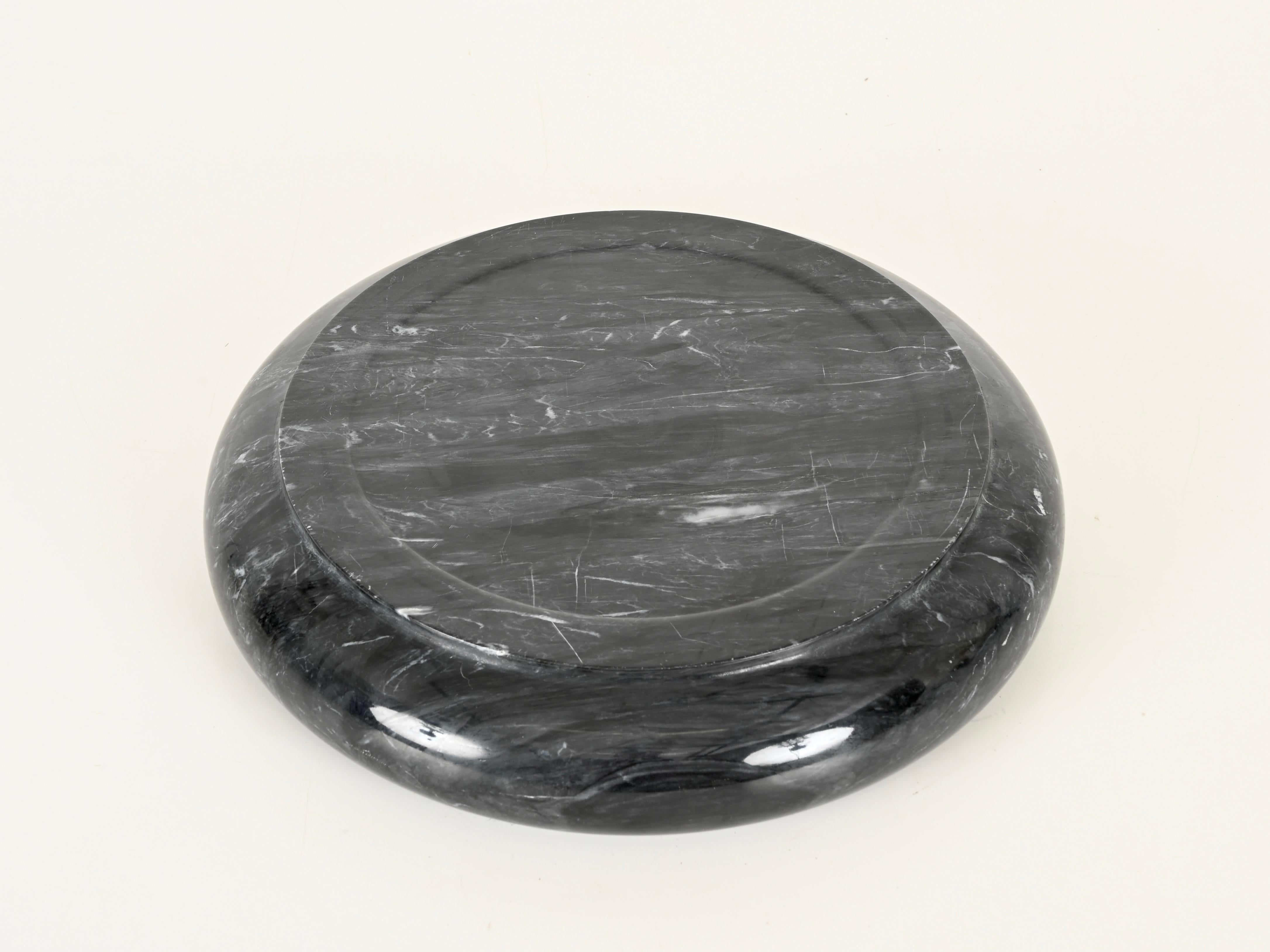 Large Round Bowl in Black Carnico Marble by Angelo Mangiarotti, Italy, 1970s For Sale 2