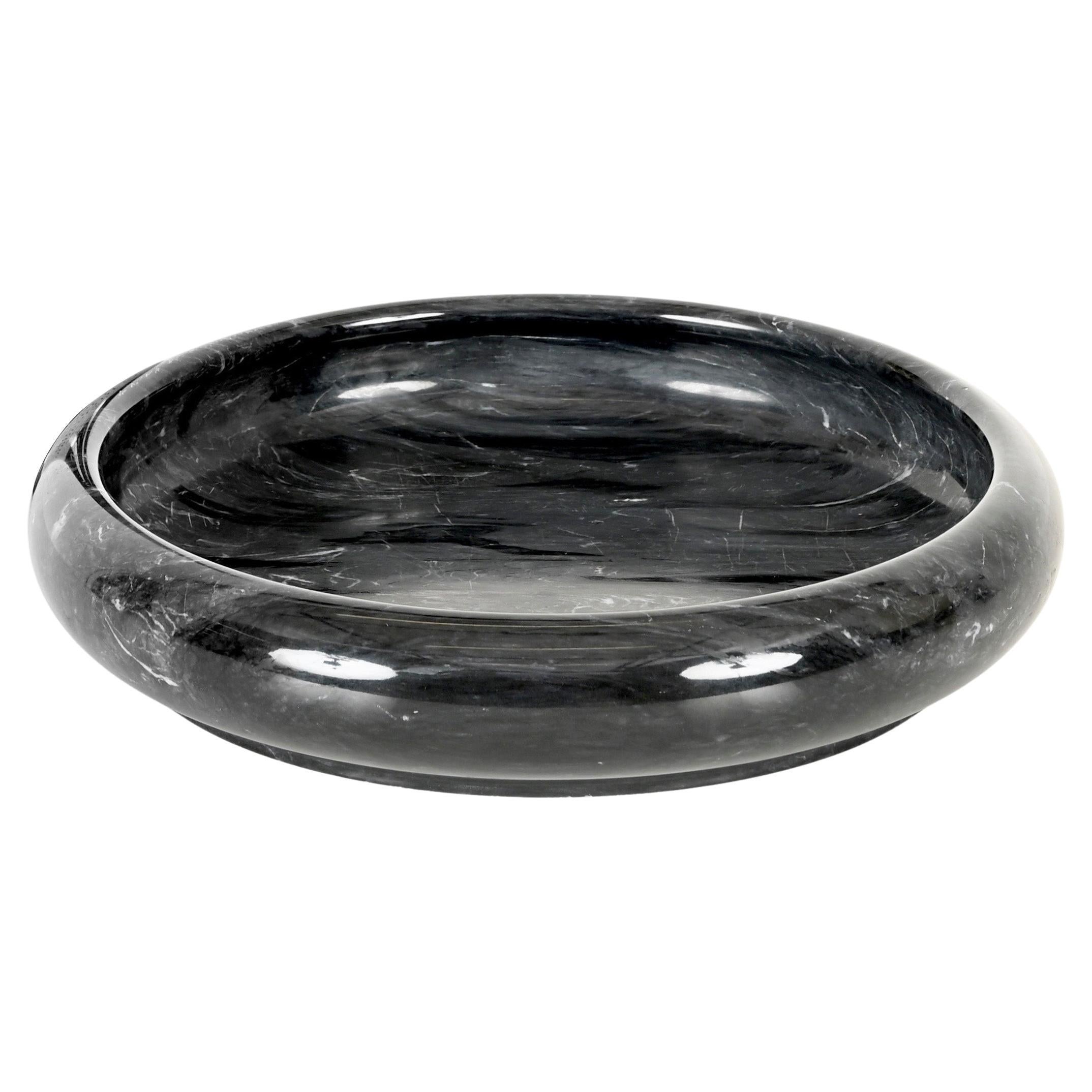 Large Round Bowl in Black Carnico Marble by Angelo Mangiarotti, Italy, 1970s For Sale