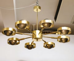Large Round Brass Chandelier with Bronze Smoked Murano Glass Globes, Italy, 2025