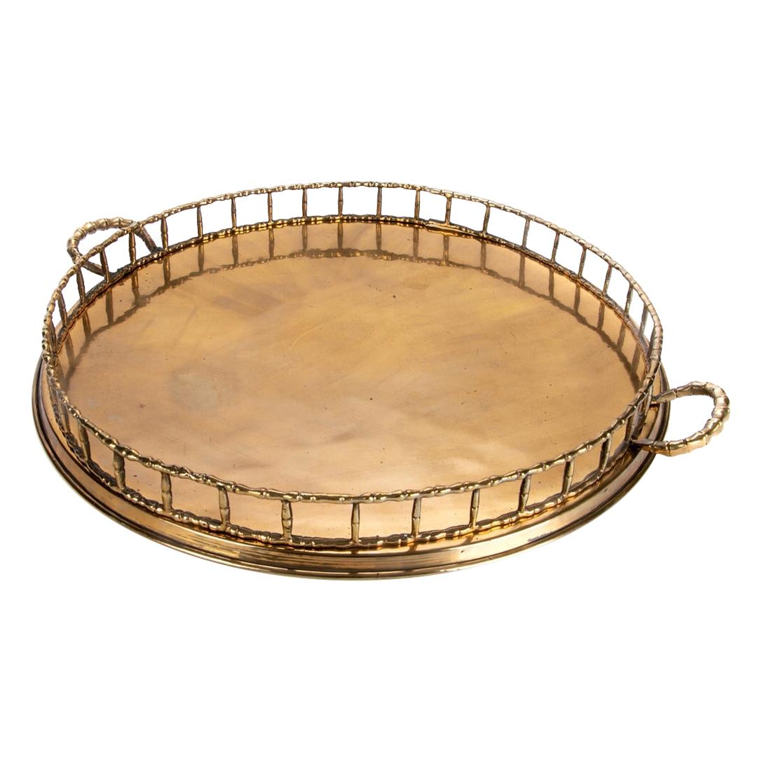 Large Round Brass Serving Tray in Hollywood Regency Style
