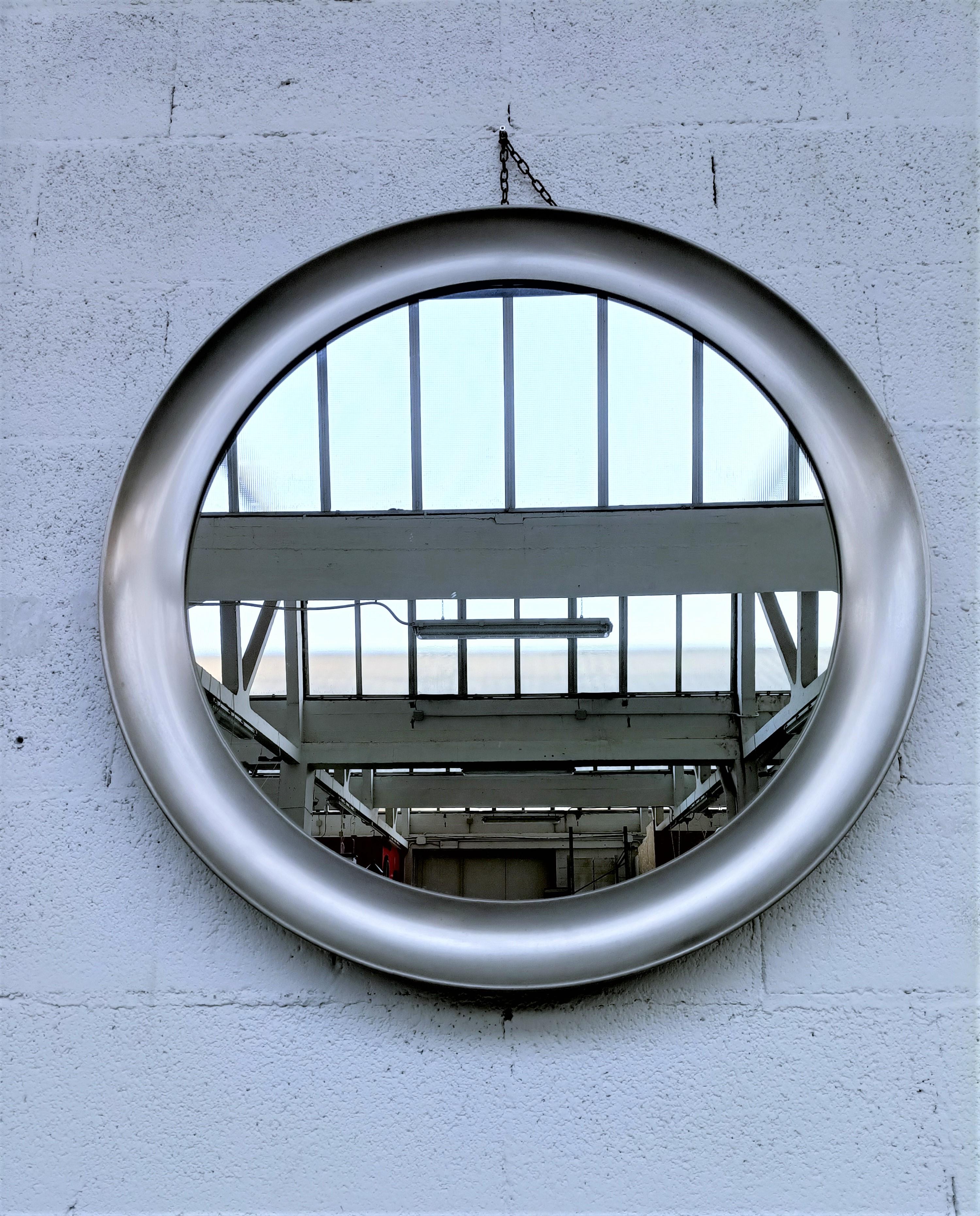 Mid-20th Century Large Round Brass Wall Mirror 