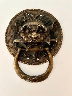 Large Round Bronze Foo Dog Door Knocker