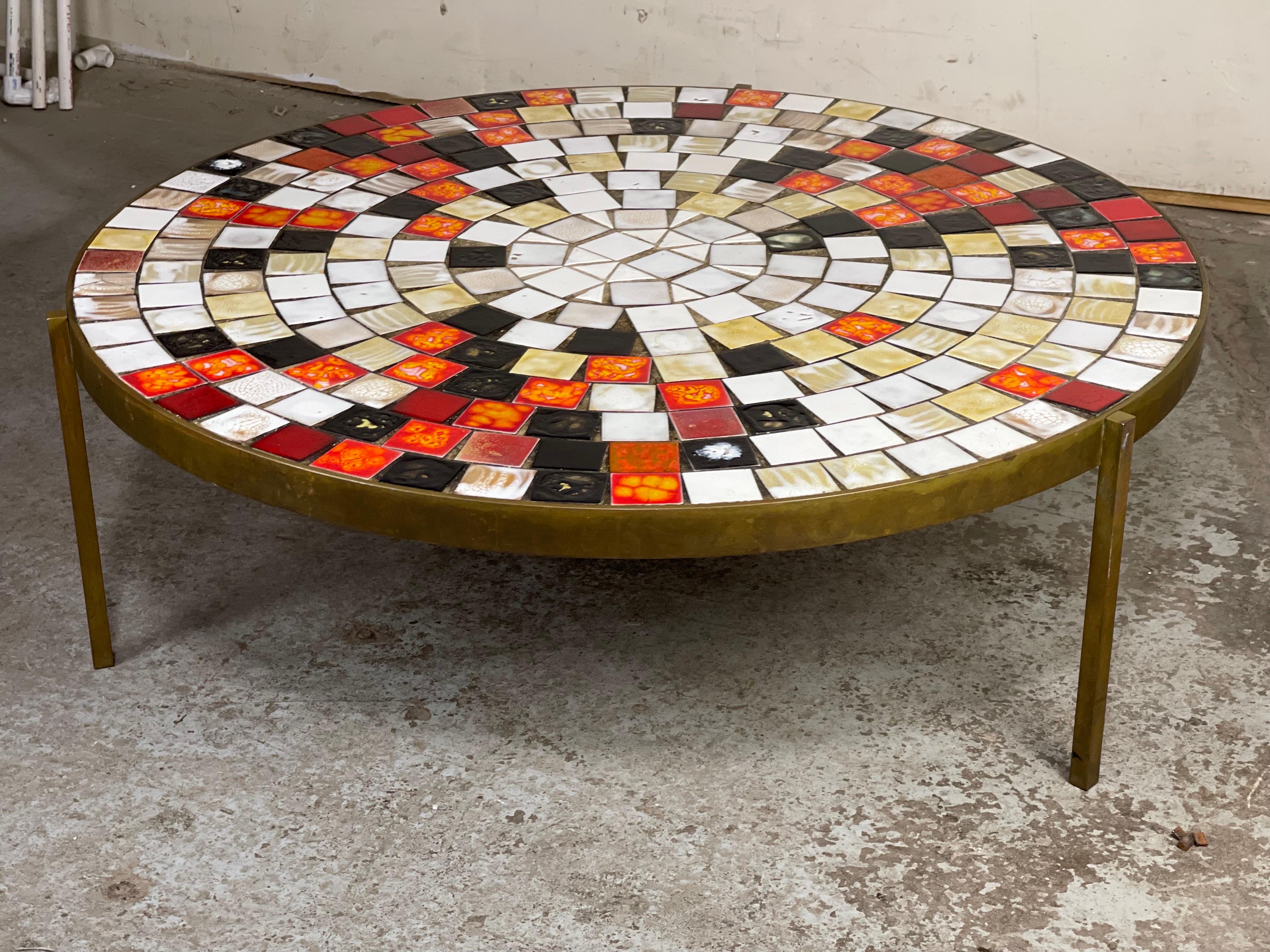 Large Round Bronze Tile Top Table by Mosaic House 1