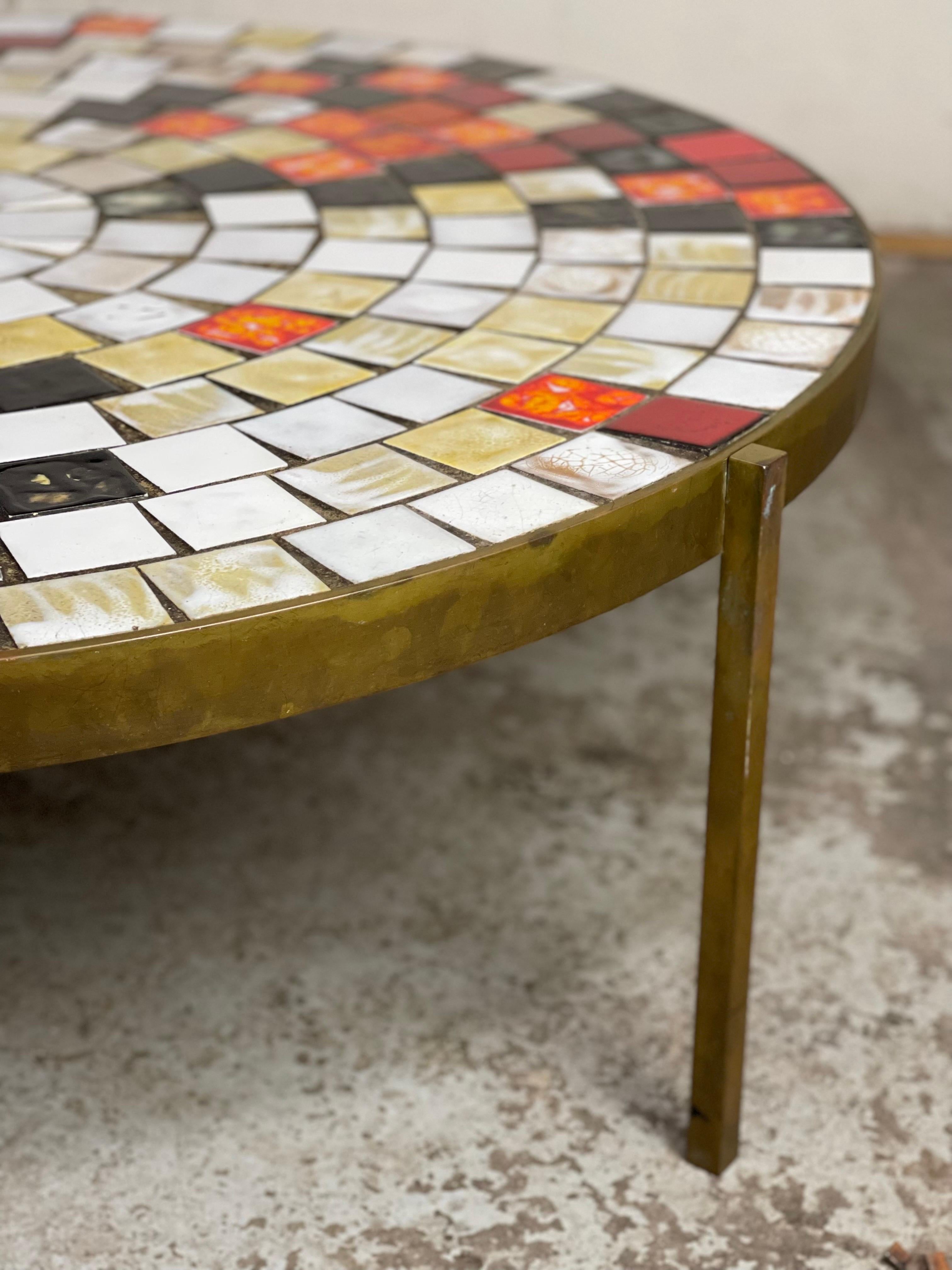 American Large Round Bronze Tile Top Table by Mosaic House