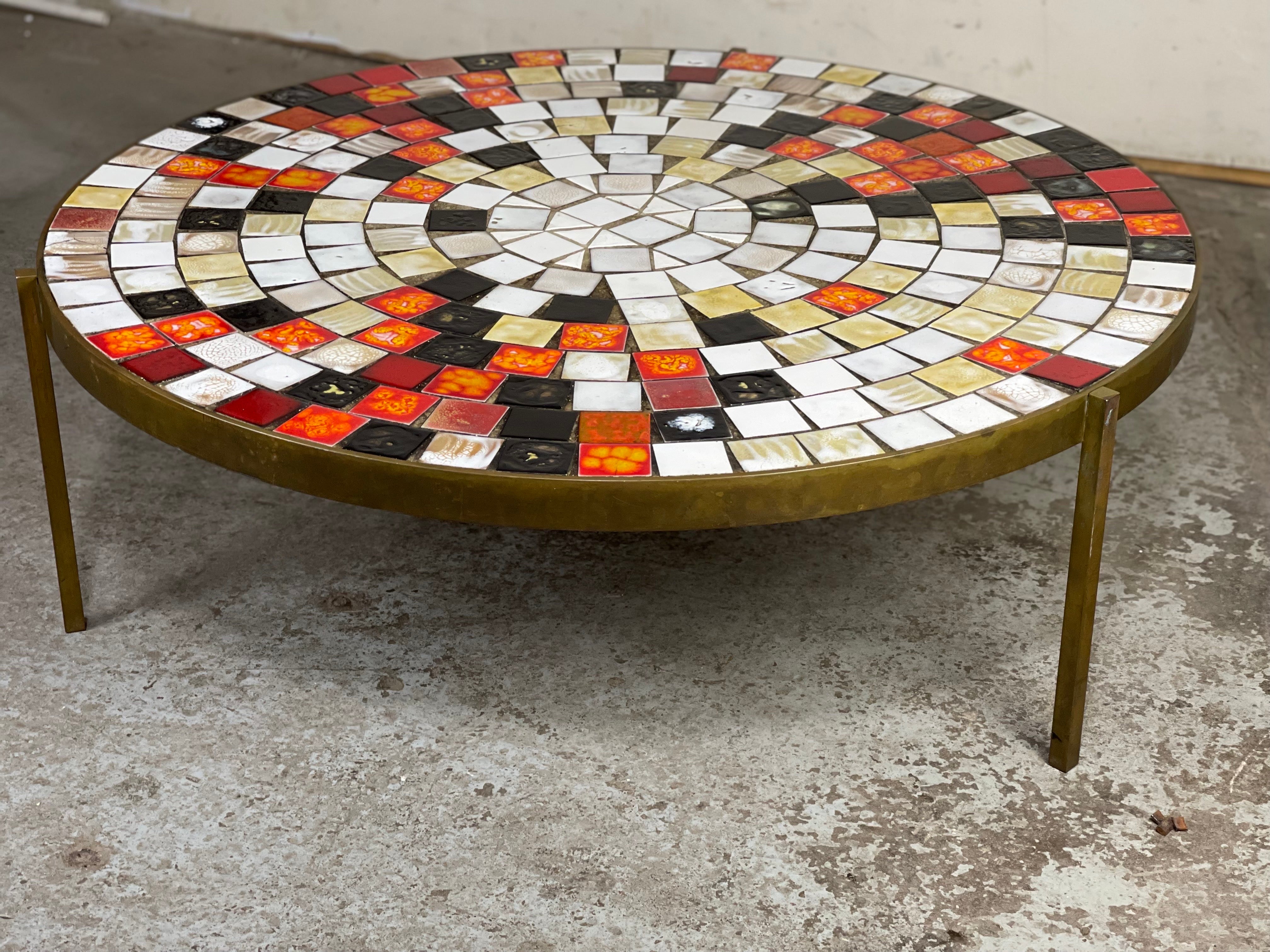 Mid-20th Century Large Round Bronze Tile Top Table by Mosaic House