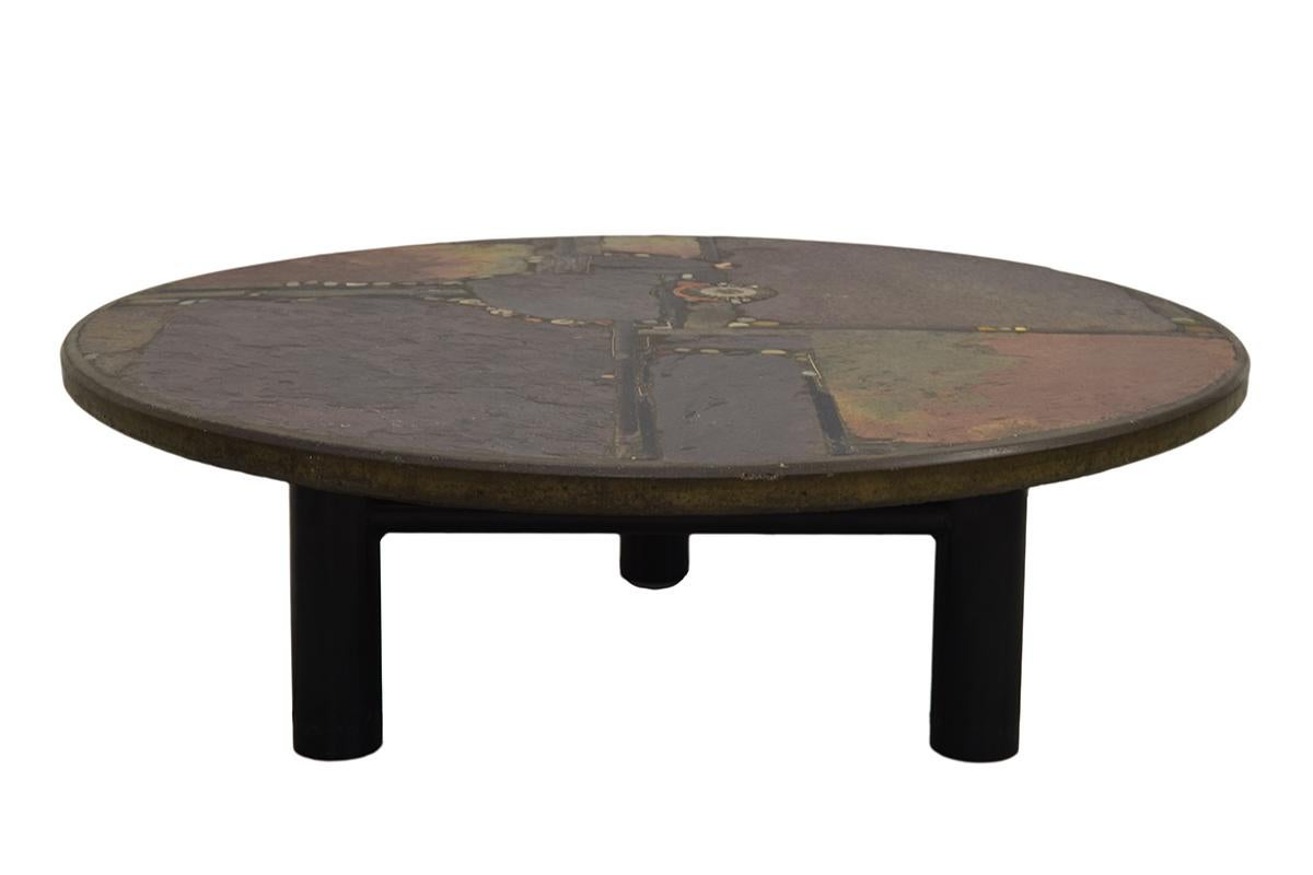 Dutch Large Round Brutalist Handmade Coffee Table from Paul Kingma, 1980s For Sale