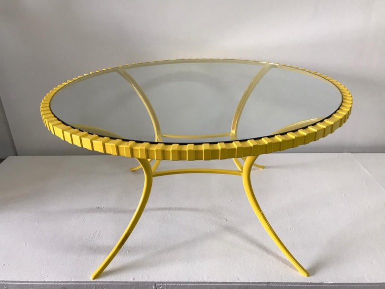 Mid-20th Century Large Round Canary Yellow Klismos Table by Thinline For Sale