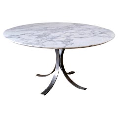 Gran mesa redonda de mármol de Carrara, fabricada en Italia, años 70