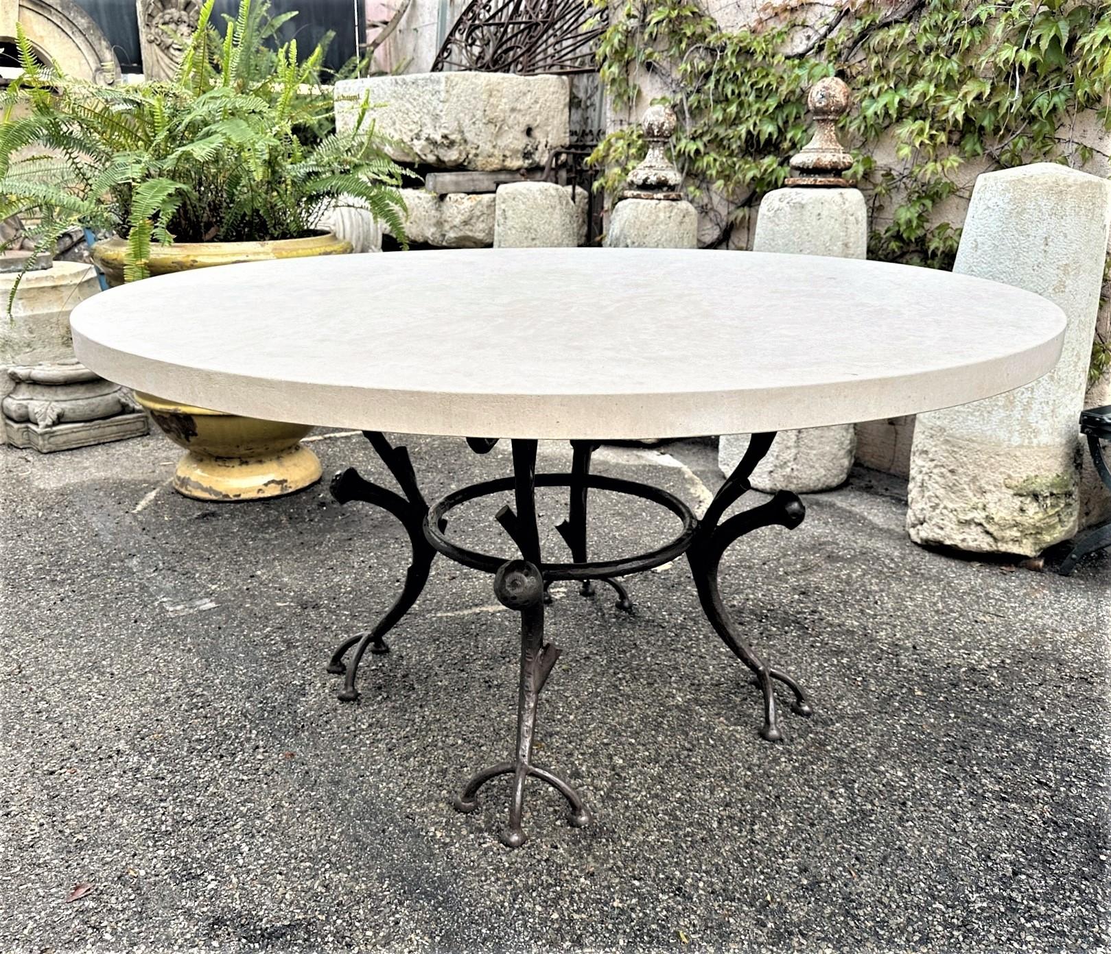 Large Round Carved Stone & Iron Garden Patio Dining Table Giacometti Style LA CA 5