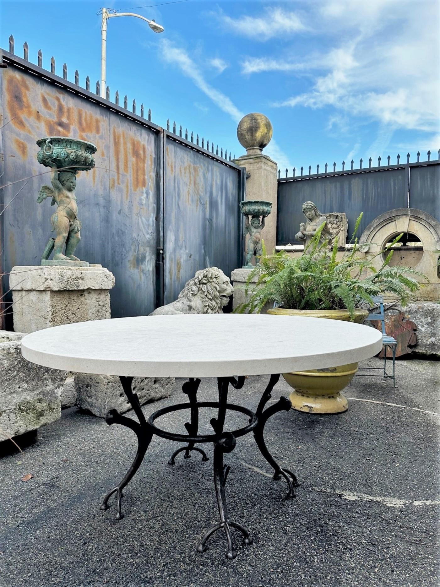 Large Round Carved Stone & Iron Garden Patio Dining Table Giacometti Style LA CA 9