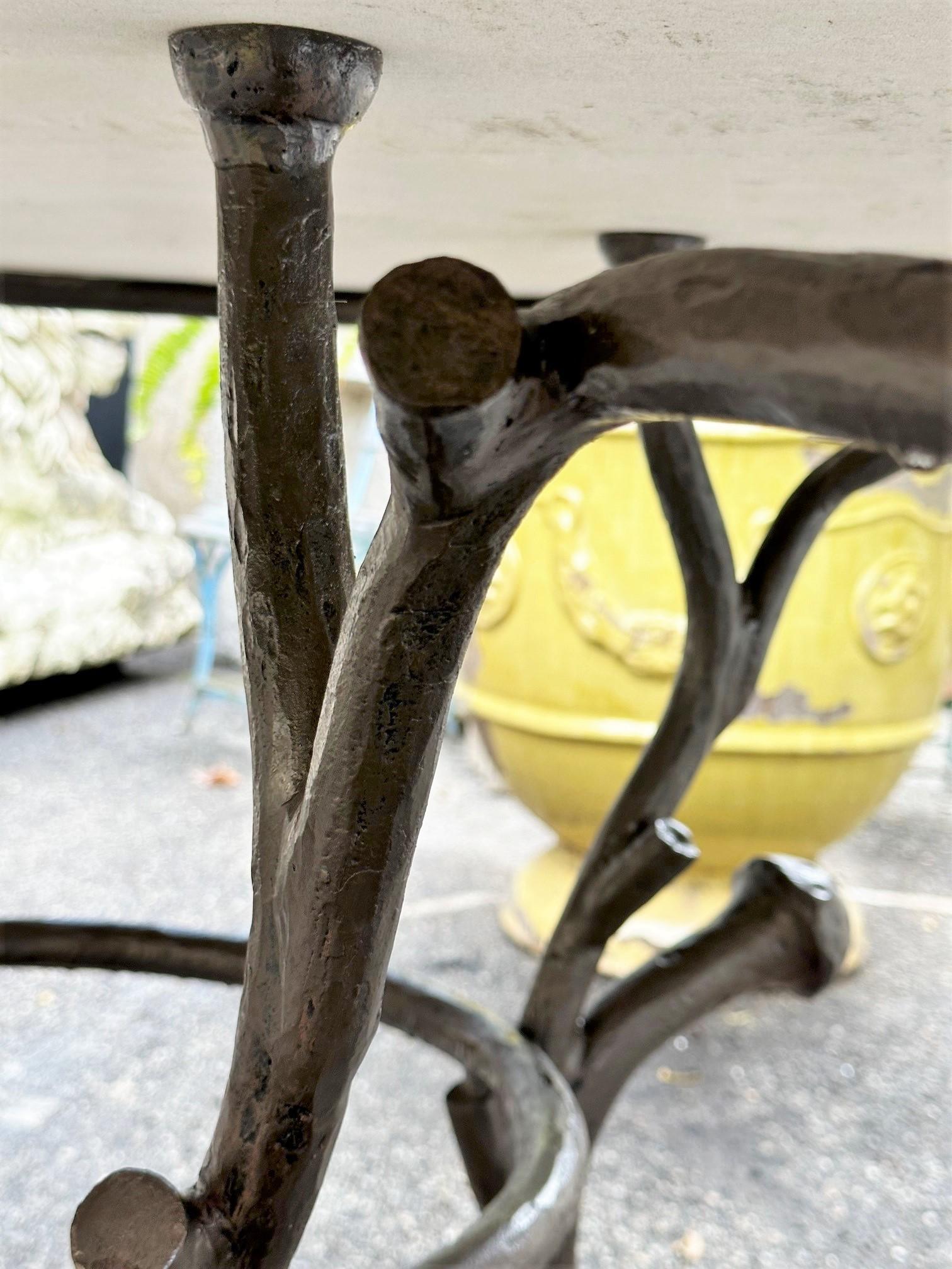 Large Round Carved Stone & Iron Garden Patio Dining Table Giacometti Style LA CA 11