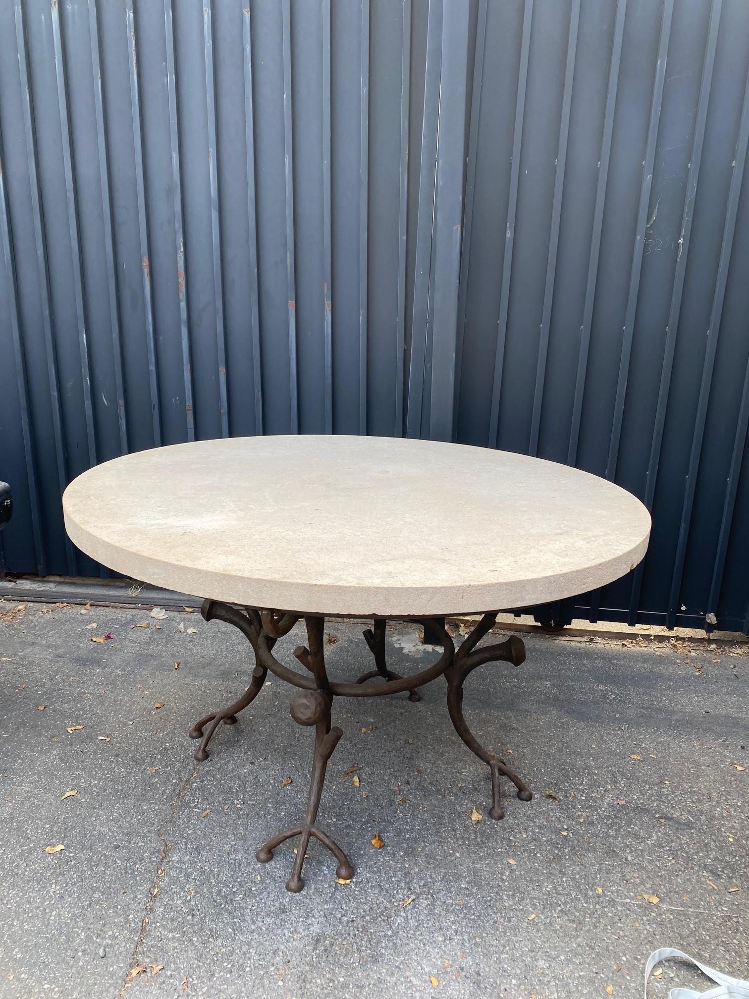 Large Round Carved Stone & Iron Garden Patio Dining Table Giacometti Style LA CA 11