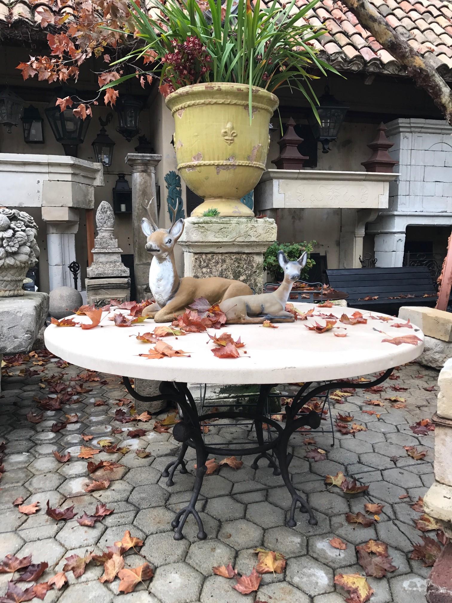 Large Round Carved Stone & Iron Garden Patio Dining Table Giacometti Style LA CA 13