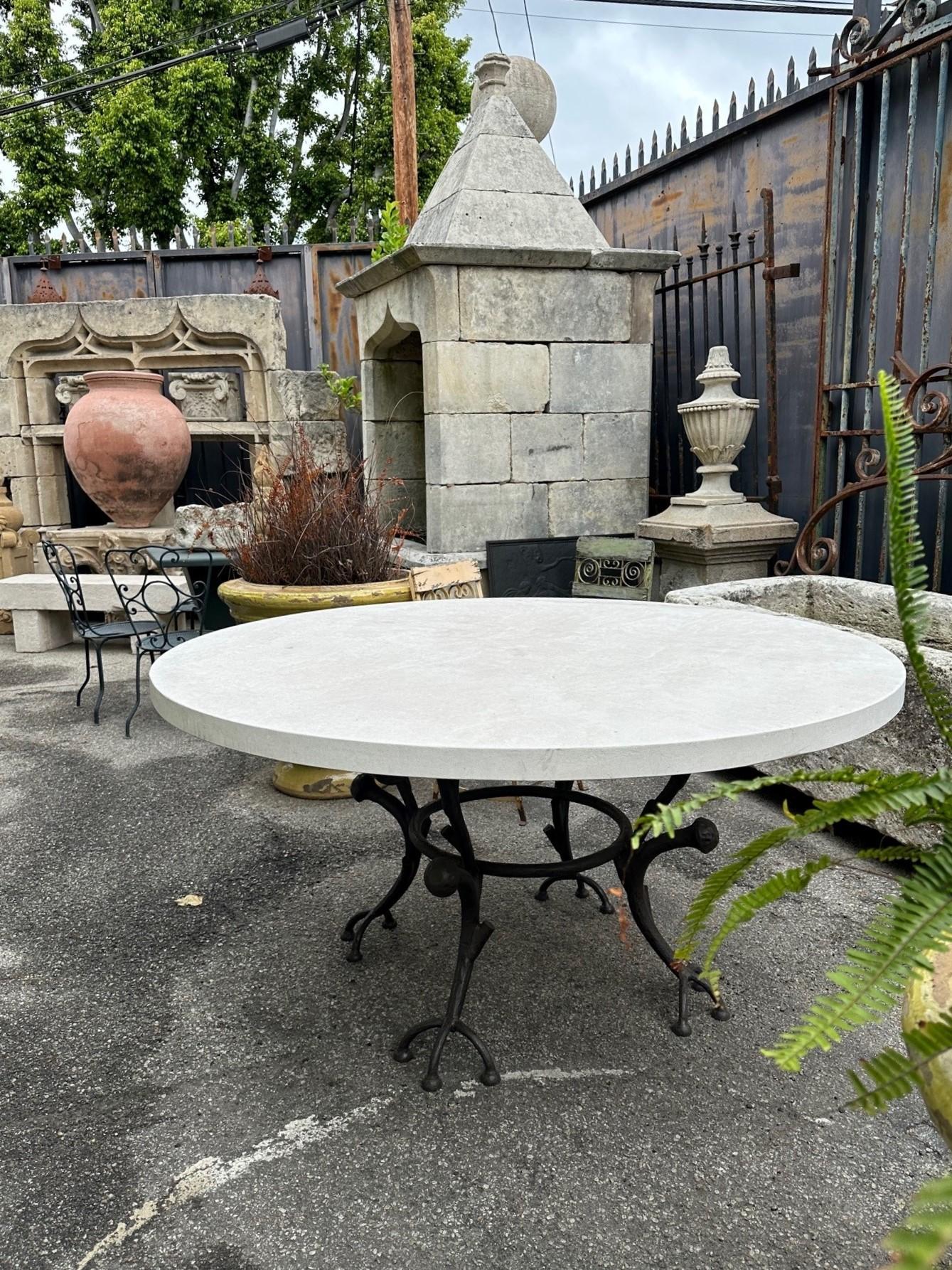 Large Round Carved Stone & Iron Garden Patio Dining Table Giacometti Style LA CA 12