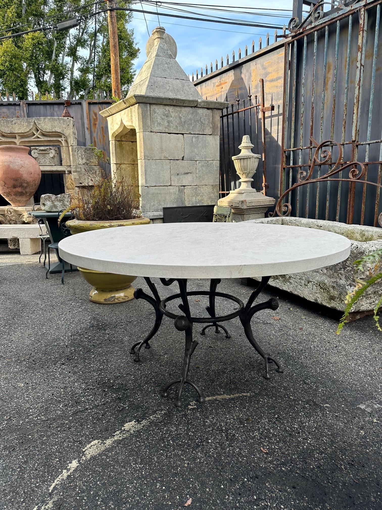 Large Round Carved Stone & Iron Garden Patio Dining Table Giacometti Style LA CA 2