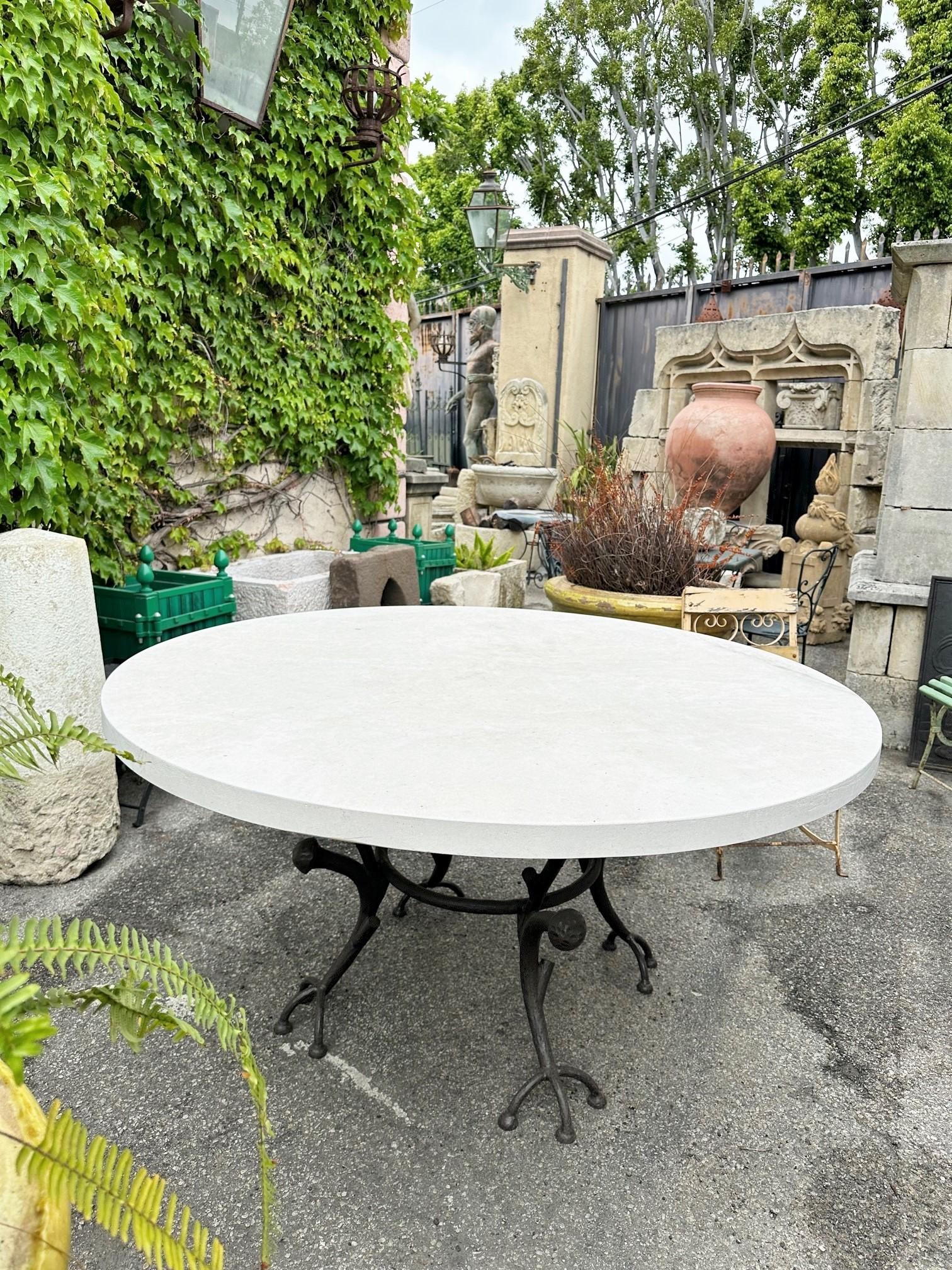 Large Round Carved Stone & Iron Garden Patio Dining Table Giacometti Style LA CA 2