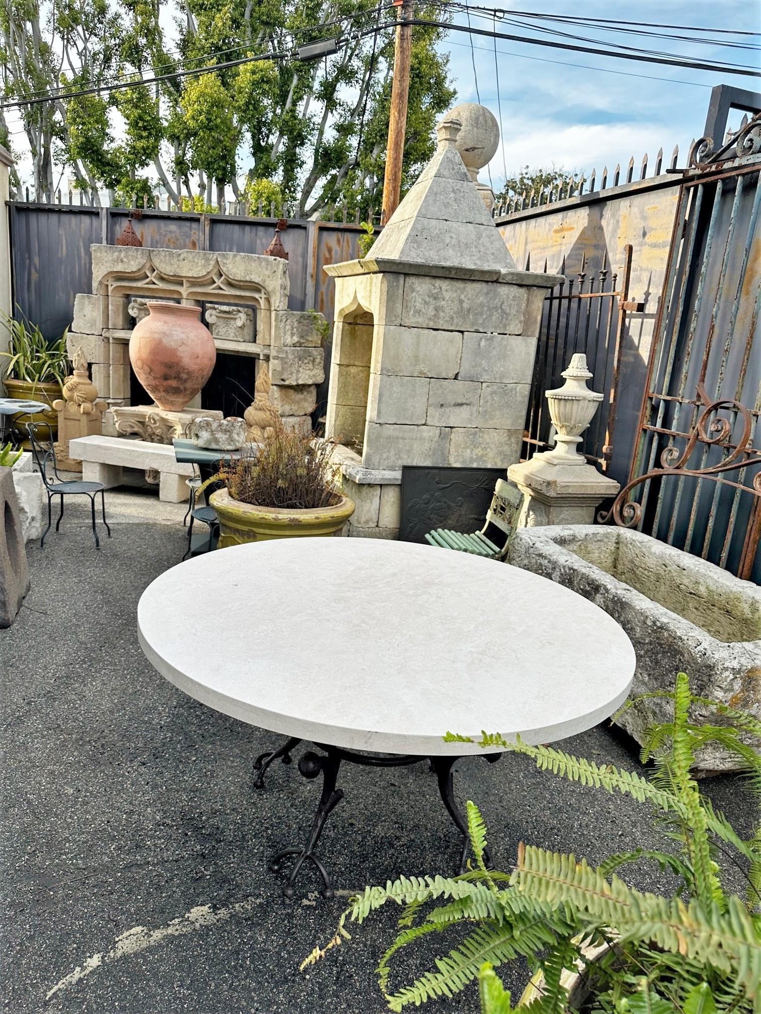 Large Round Carved Stone & Iron Garden Patio Dining Table Giacometti Style LA CA 4