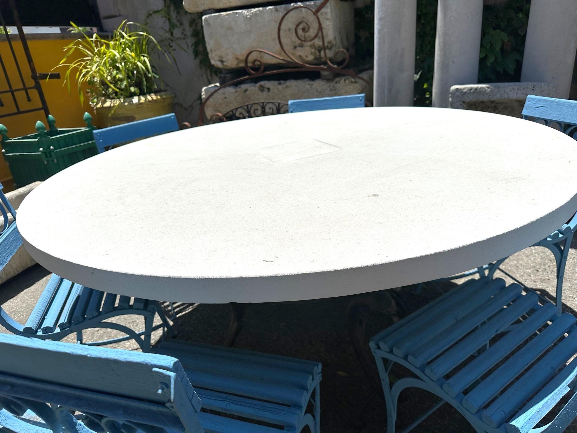 Large Round Carved Stone & Iron Garden Patio Dining Table Giacometti Style LA CA 4
