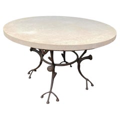 Large Round Carved Stone & Iron Garden Patio Dining Table Giacometti Style LA CA