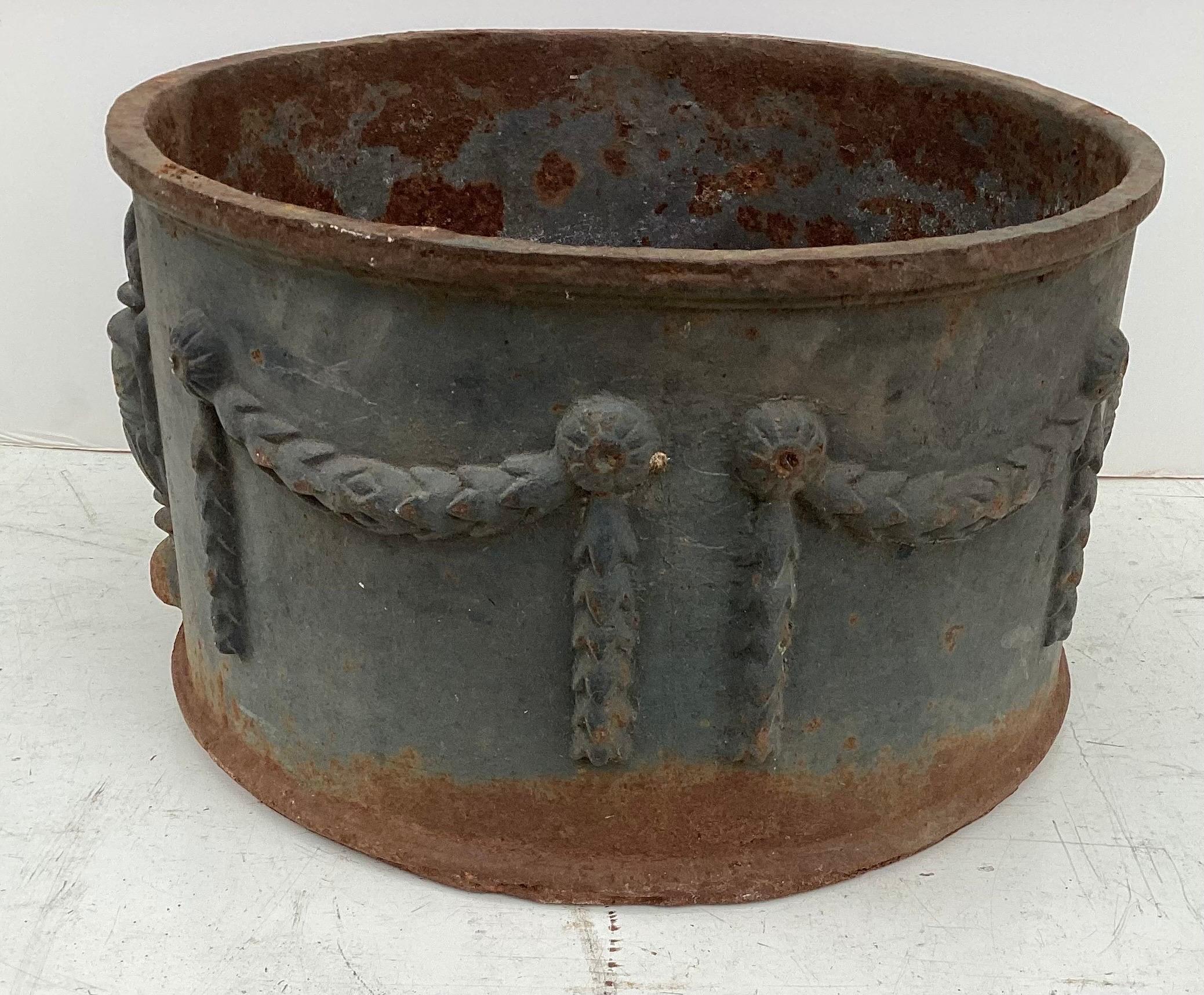 Large Round Cast Iron Planter with Greek Motif In Excellent Condition For Sale In Lambertville, NJ