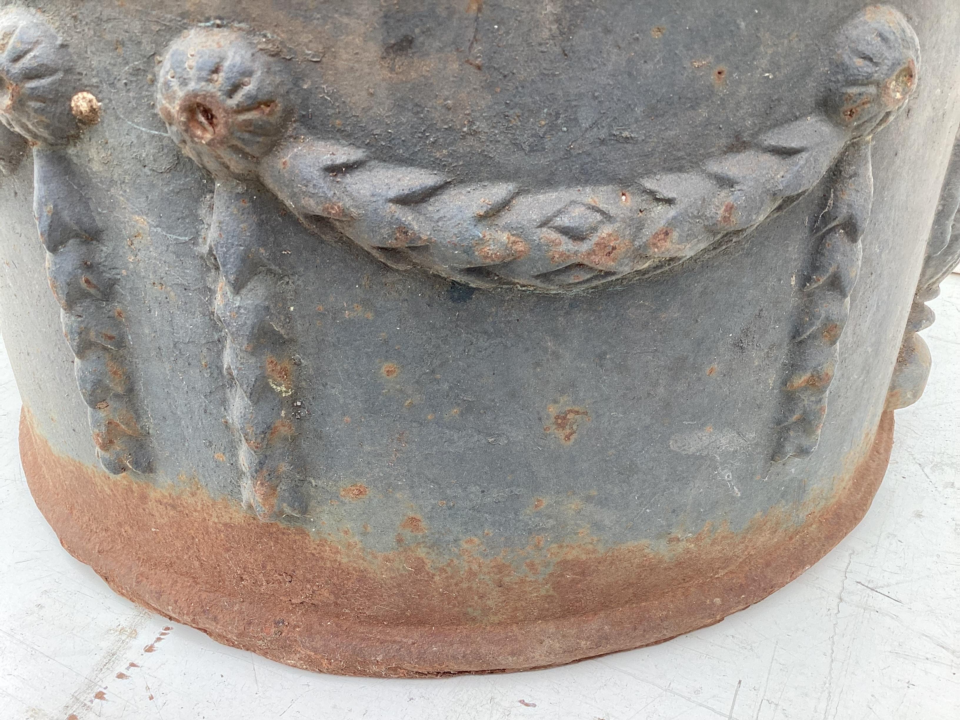 Late 20th Century Large Round Cast Iron Planter with Greek Motif For Sale