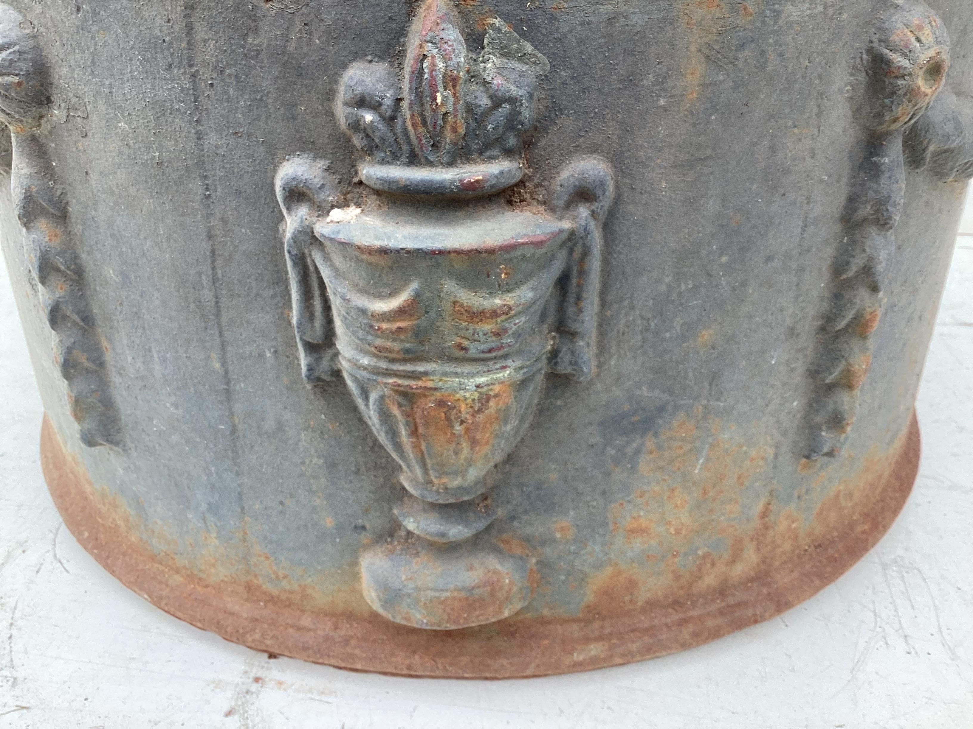 Large Round Cast Iron Planter with Greek Motif For Sale 1