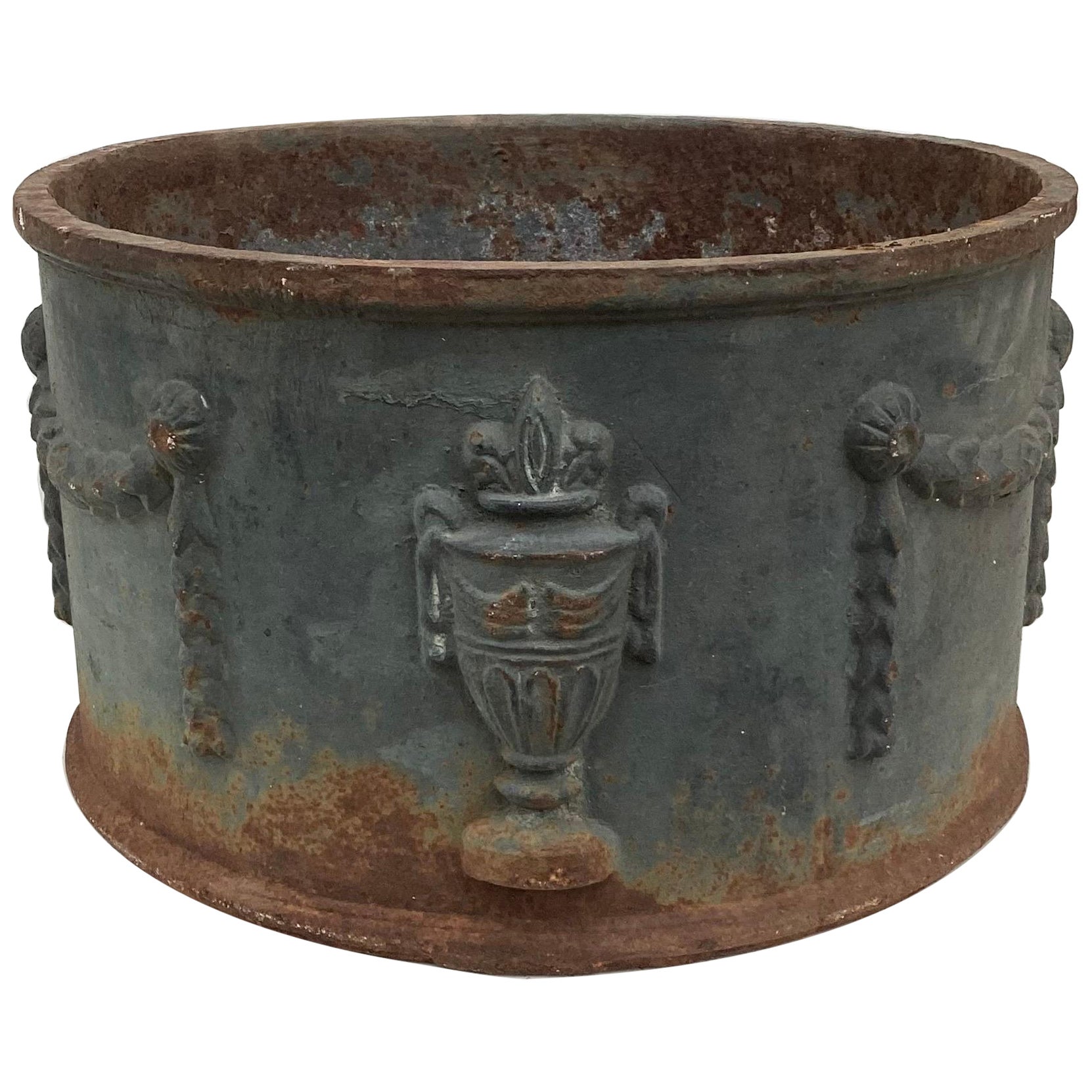 Large Round Cast Iron Planter with Greek Motif