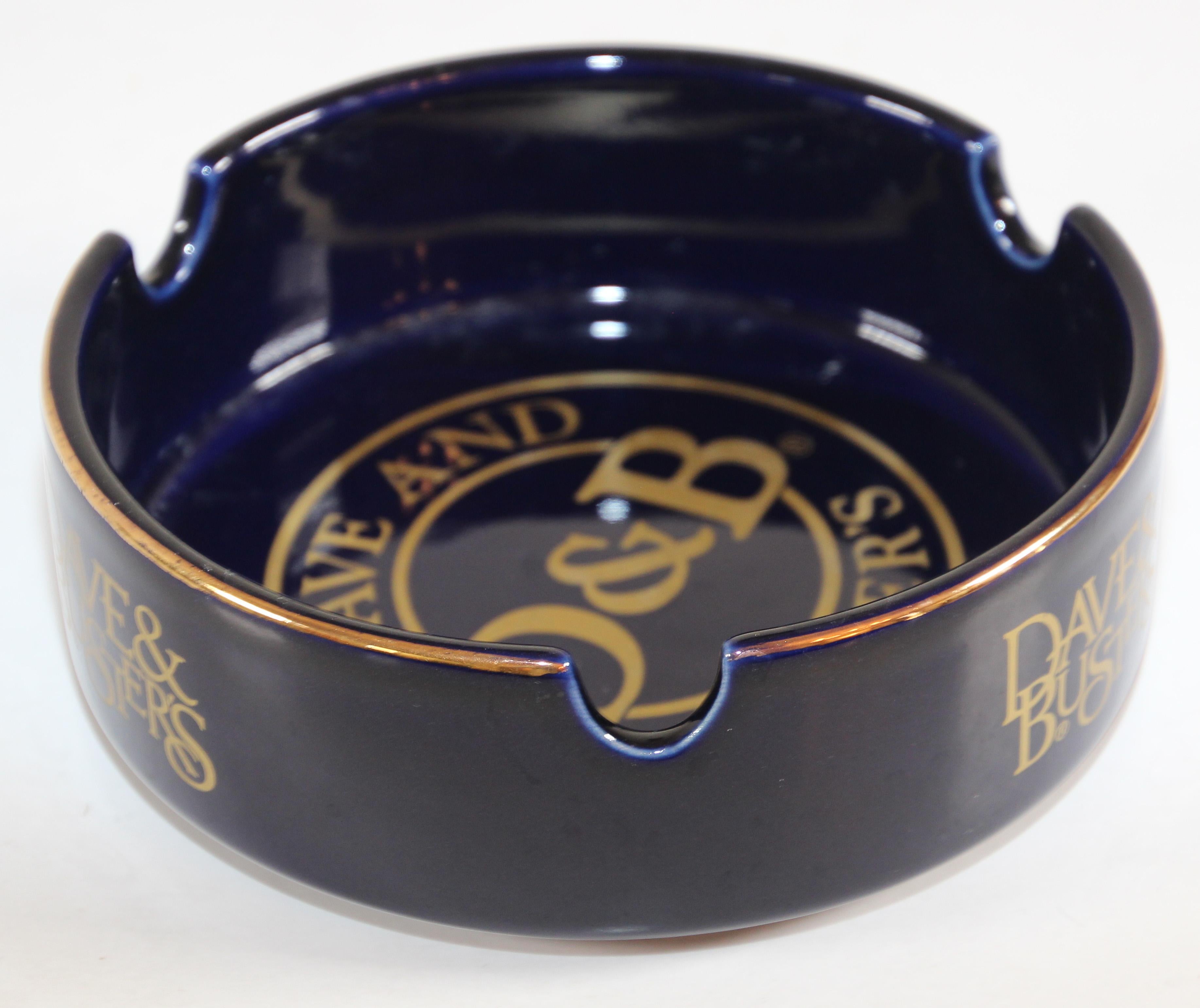 Large Round Ceramic Blue and Gold Ashtray In Good Condition In North Hollywood, CA