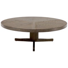 Large Round Cerused Oak Coffee Table on Triple Leg Base