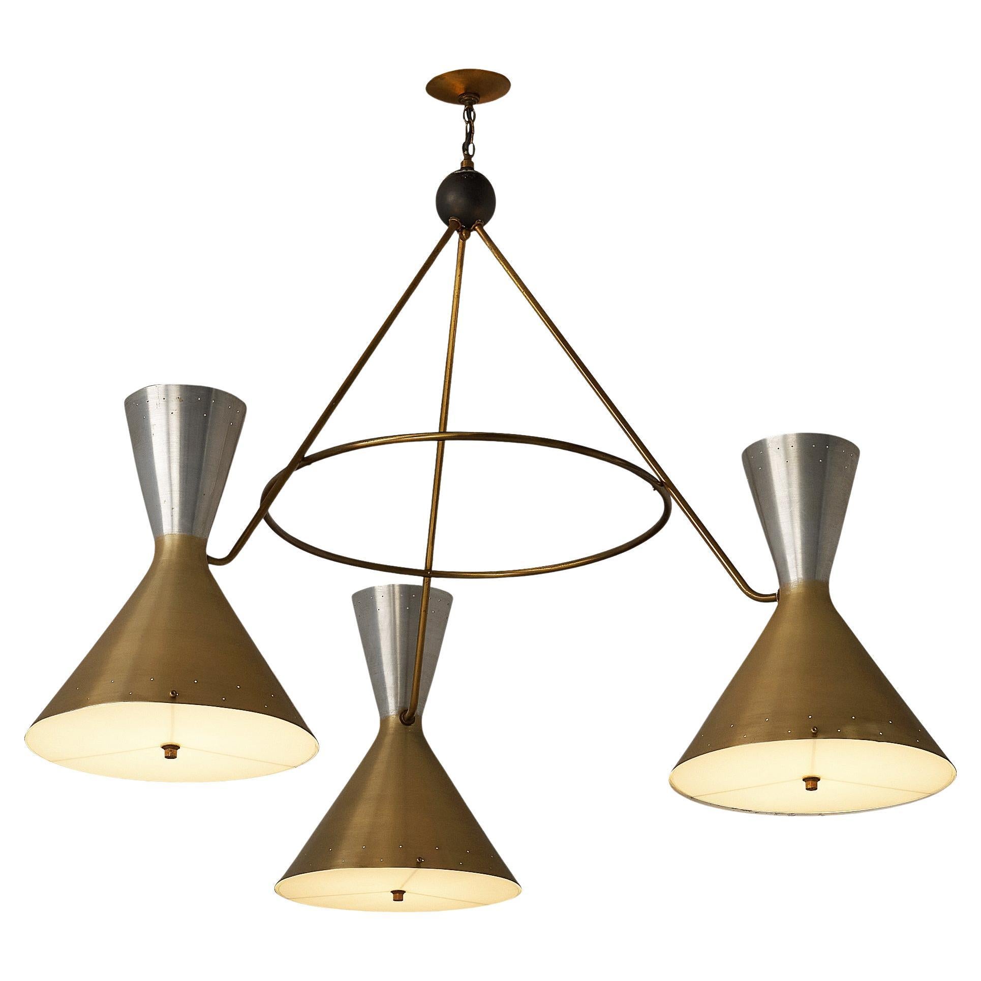 Large Round Chandelier with Three Shades in Metal