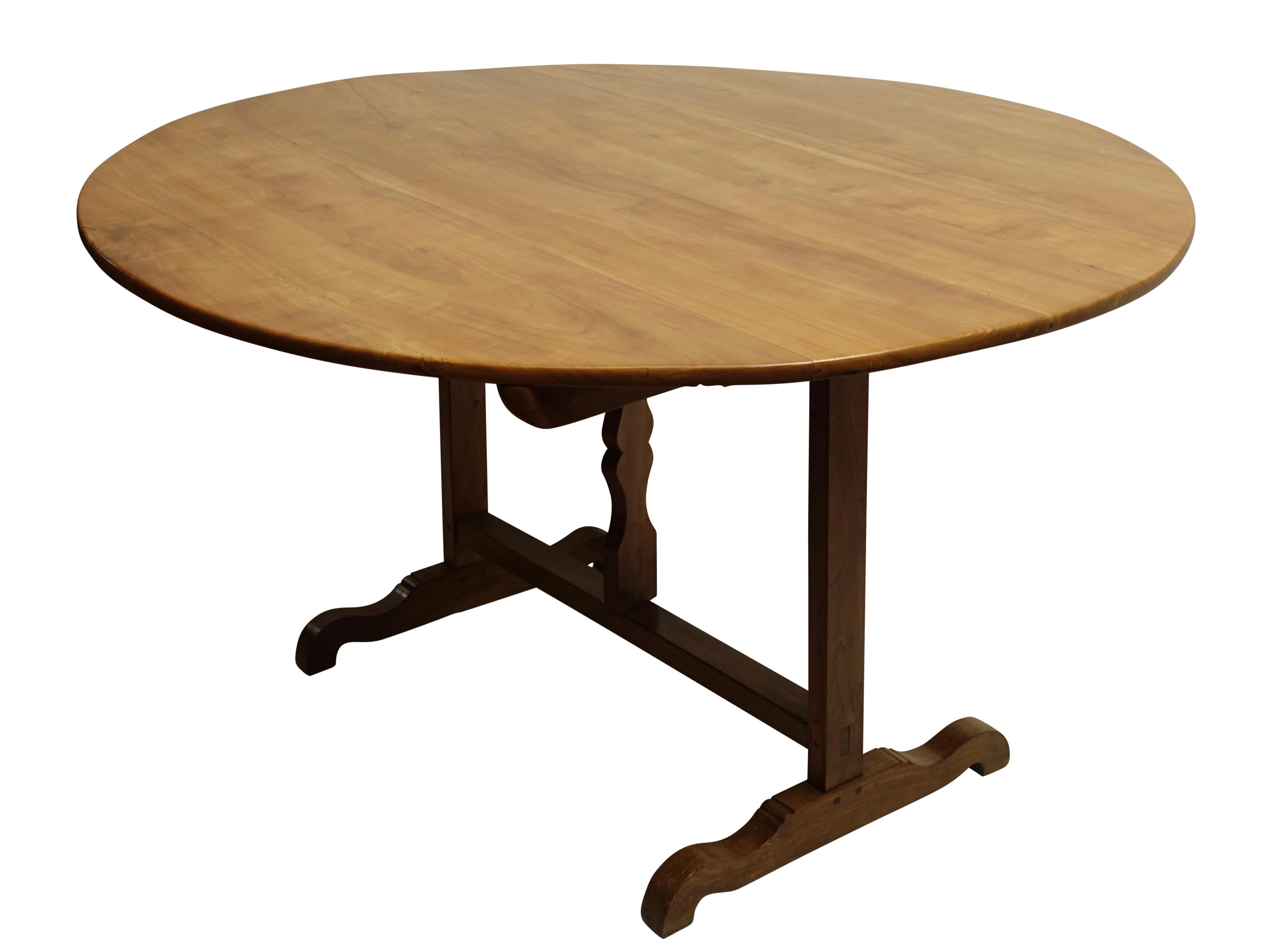Large Round Cherrywood Wine Tasting Table, French, 19th Century 4