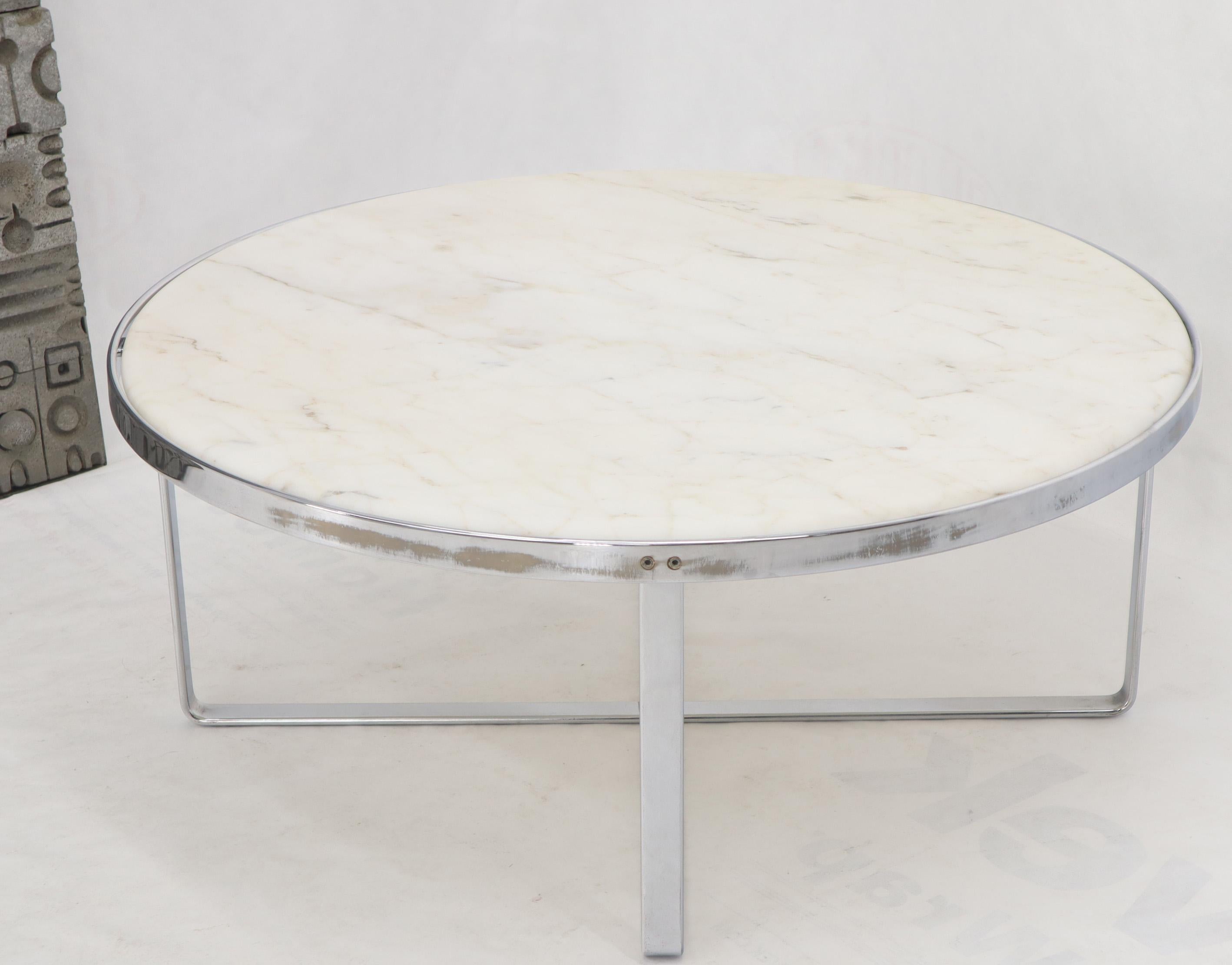 American Large Round Chrome Base and Basel Marble Top Coffee Table