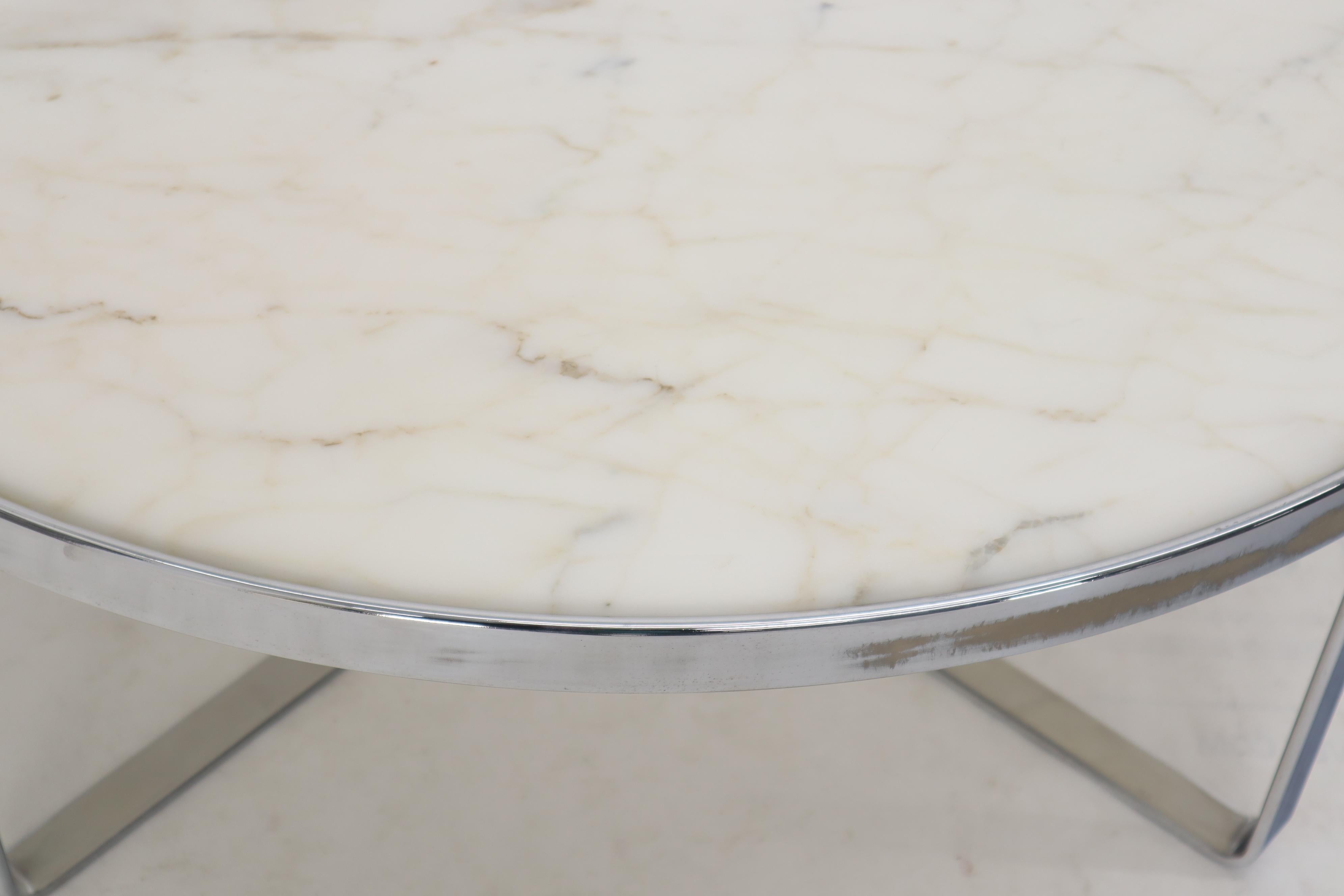 Polished Large Round Chrome Base and Basel Marble Top Coffee Table