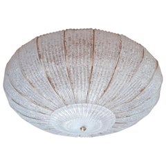 Large Round Clear Murano Glass Flush Mount, Mid-Century Modern, Mazzega Style