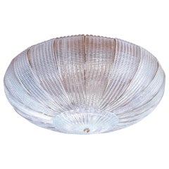 Large Round Clear Murano Glass Flush Mount, Mid-Century Modern, Mazzega Style