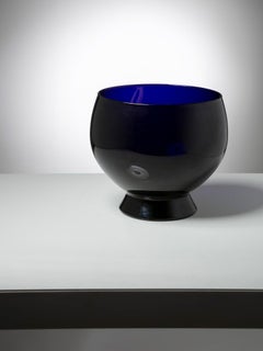 Large Round Cobalt Glass Centerpiece, Italy, 1930s