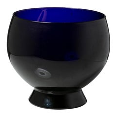Grand centre de table rond en verre cobalt, Italie, années 1930