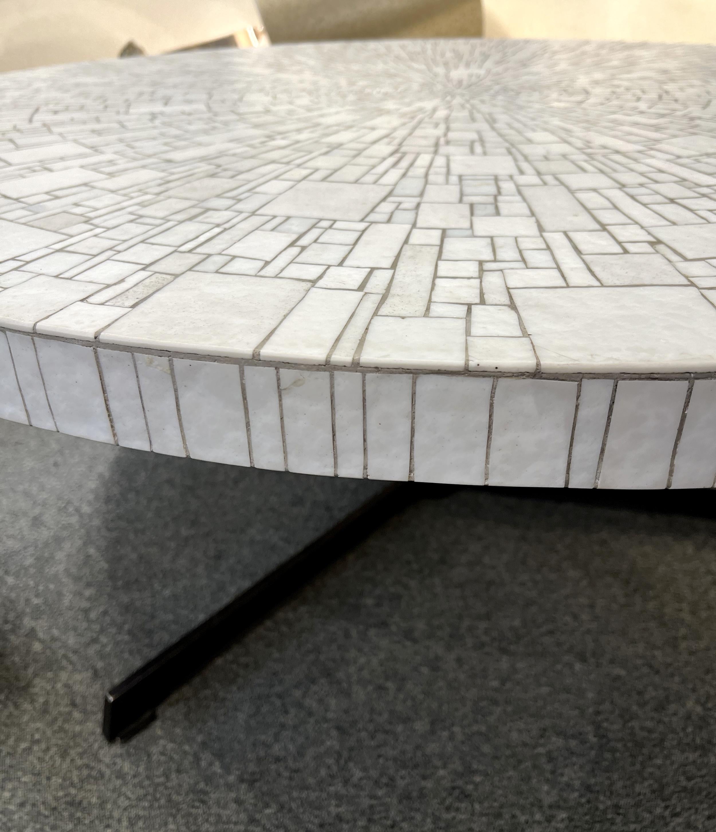 Mosaic Large round coffee table attributed to L'Oeuf centre d'Etudes, France circa 1960 For Sale