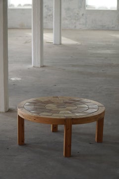 Large Round Coffee Table in Pine & Ceramic, Danish Design, 1970s, Sallingboe