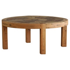 Large Round Coffee Table in Pine & Ceramic, Danish Design, 1970s, Sallingboe