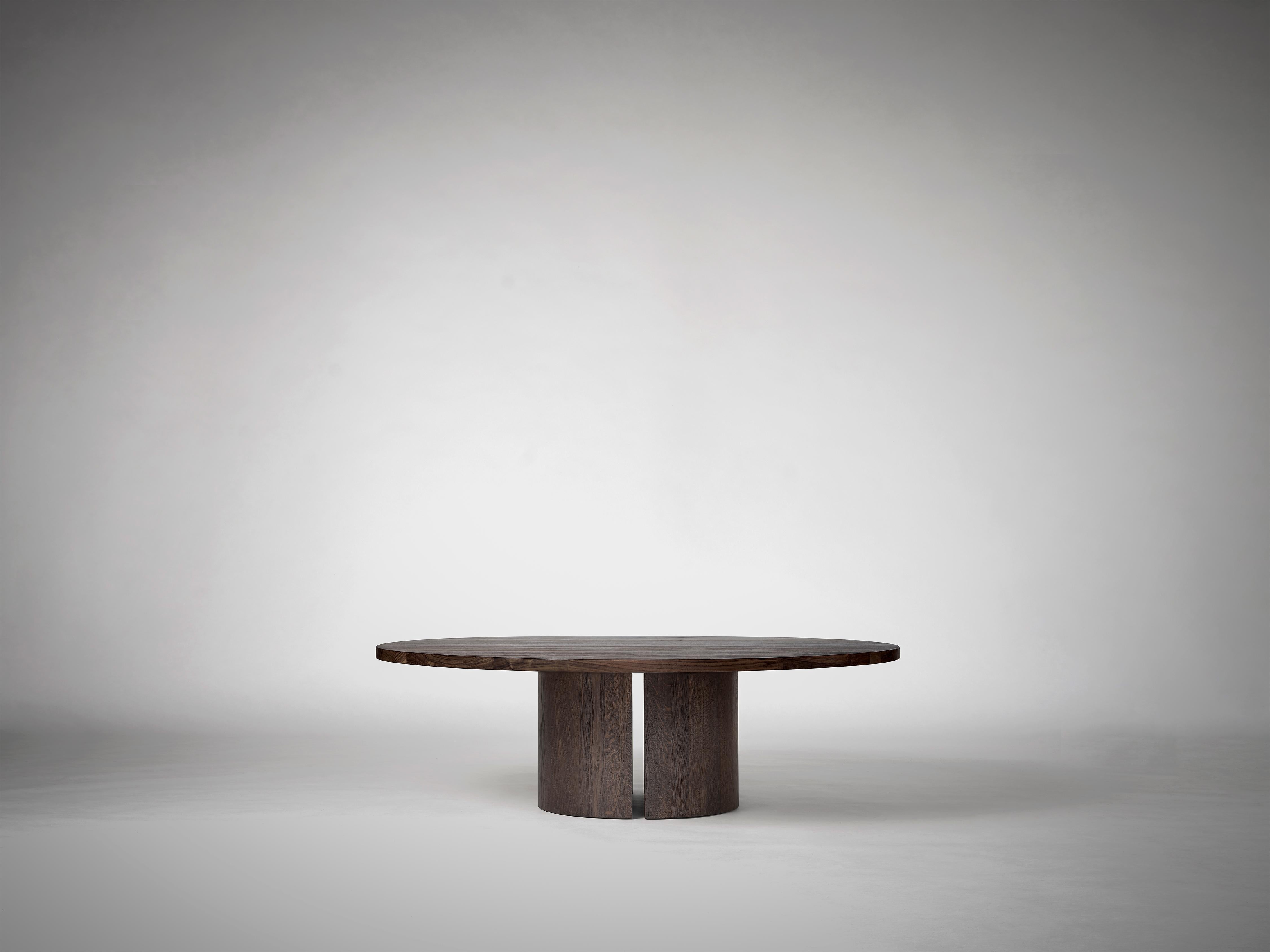 Brutalist Large Round Coffee Table in Solid Dark Brown European Oak - Aperta by Mokko For Sale