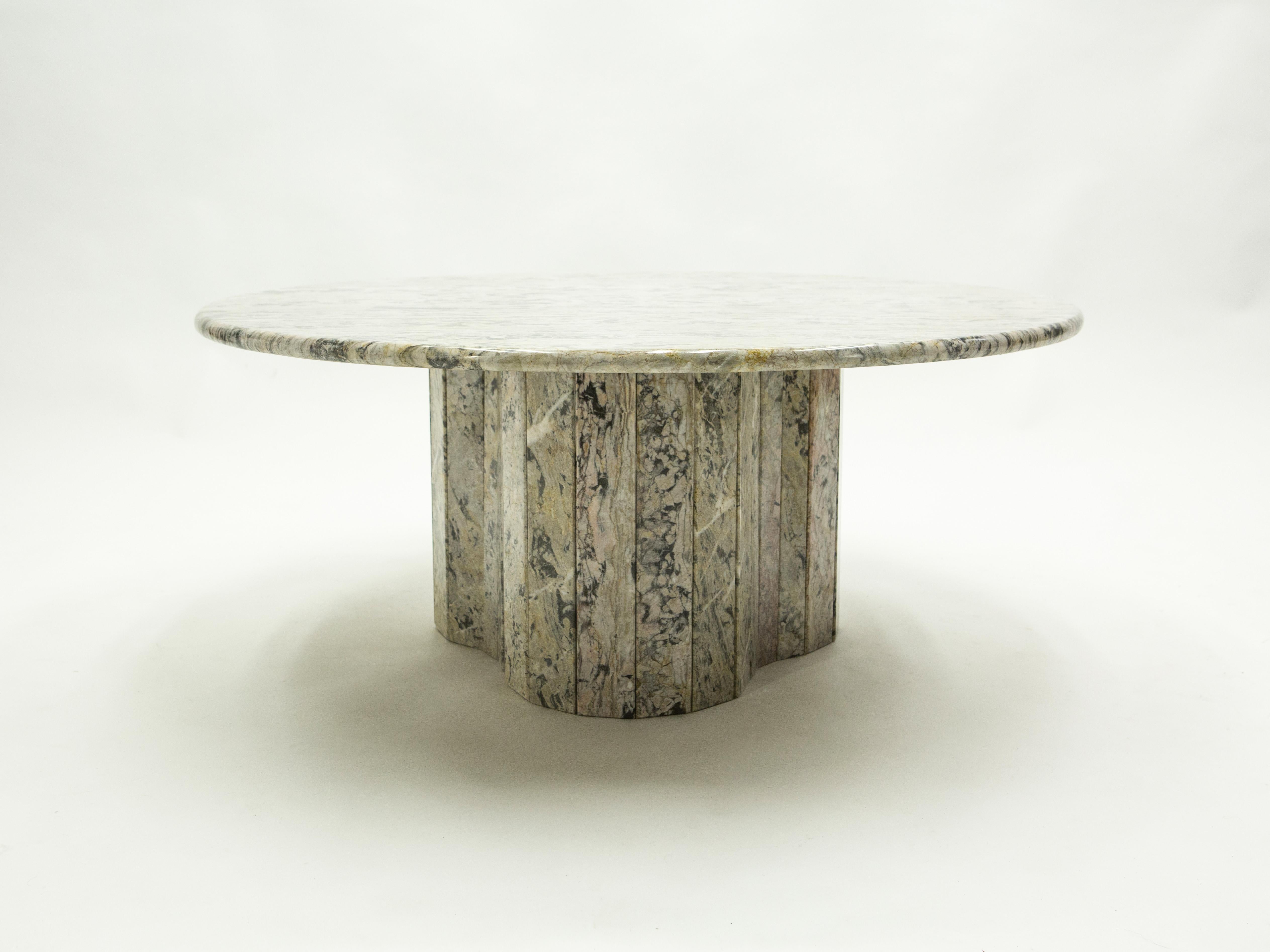 Large Round Coffee Table Made with White Sicilian Marble, 1970s 4