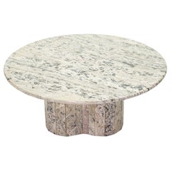 Large Round Coffee Table Made with White Sicilian Marble, 1970s