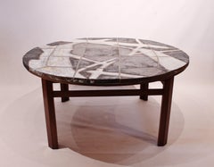 Large Round Coffee Table with Stone Plate and of Rosewood, Danish Design, 1960