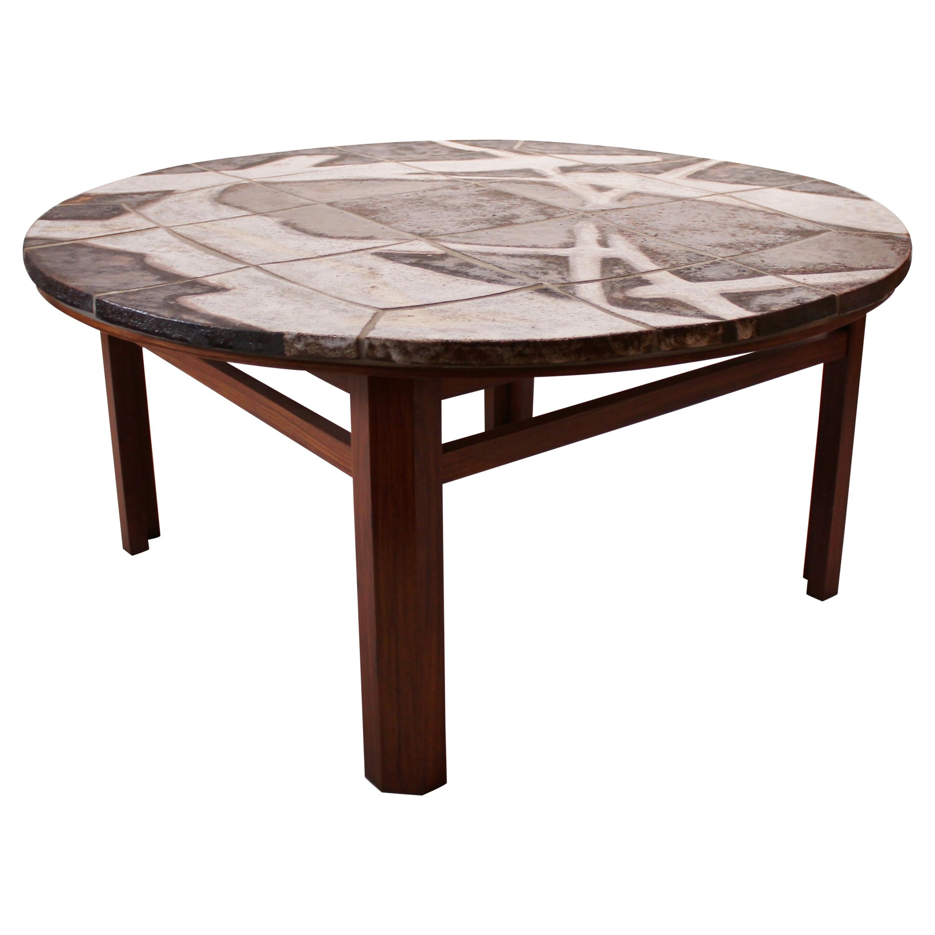 Large Round Coffee Table with Stone Plate and of Rosewood, Danish Design, 1960