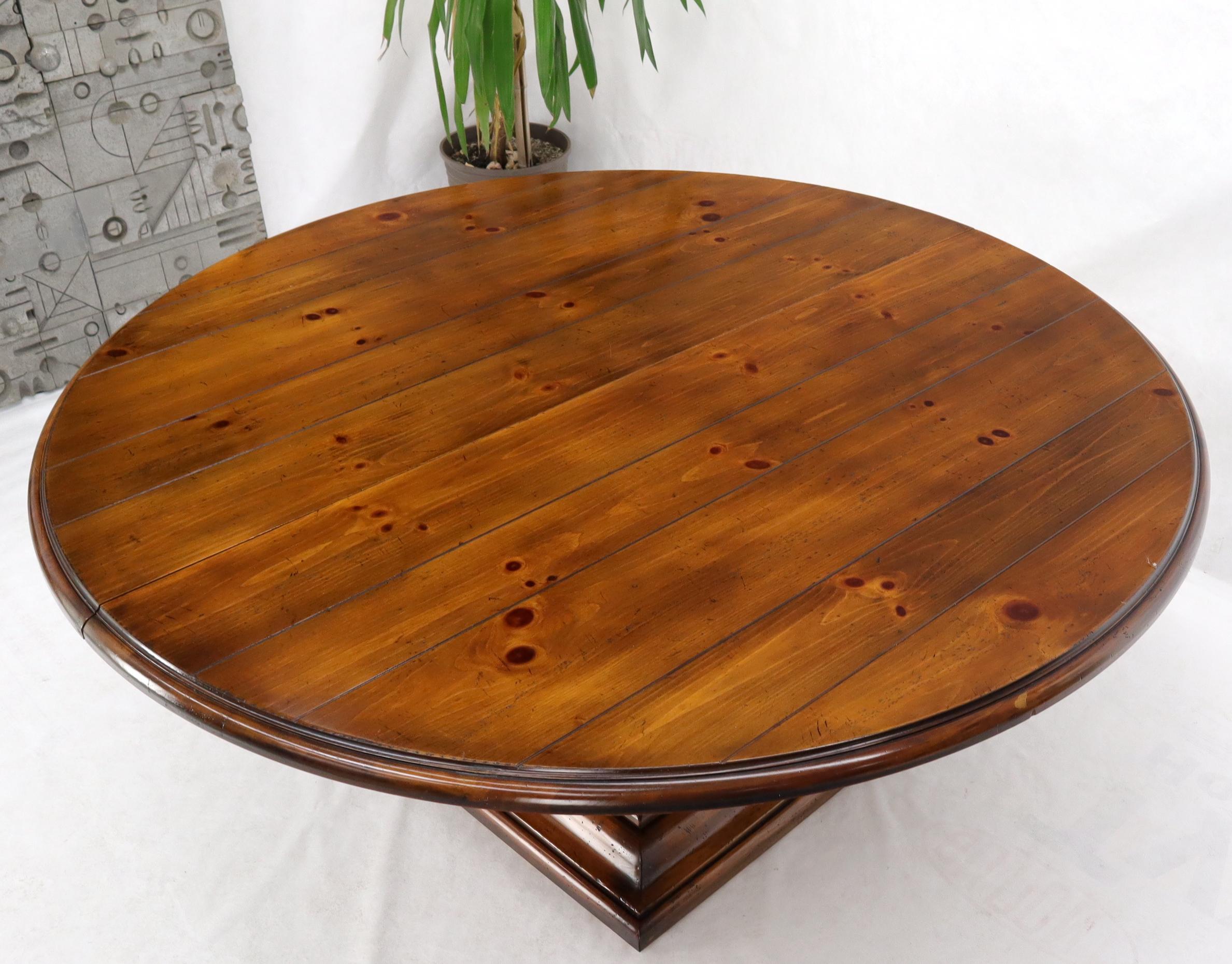 Unknown Large Round Colonial Spanish Square Base Pine Dining Table by Ralph Lauren