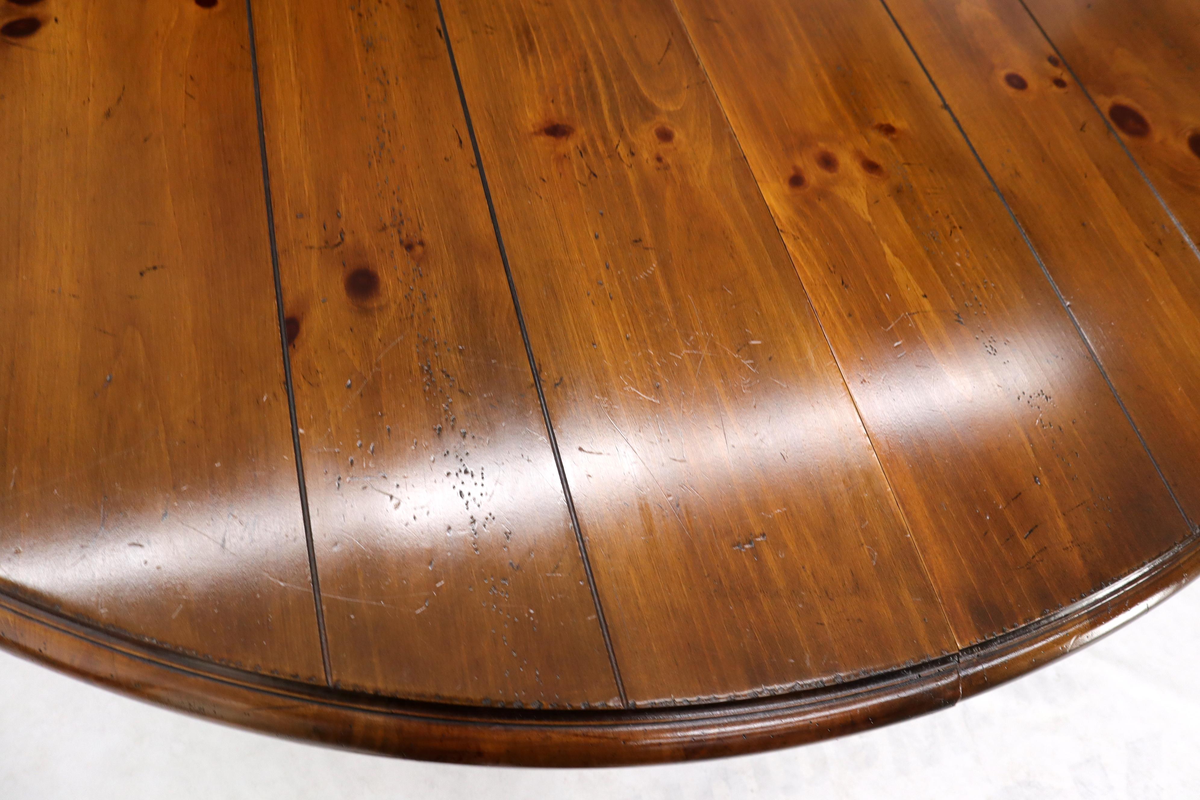 20th Century Large Round Colonial Spanish Square Base Pine Dining Table by Ralph Lauren
